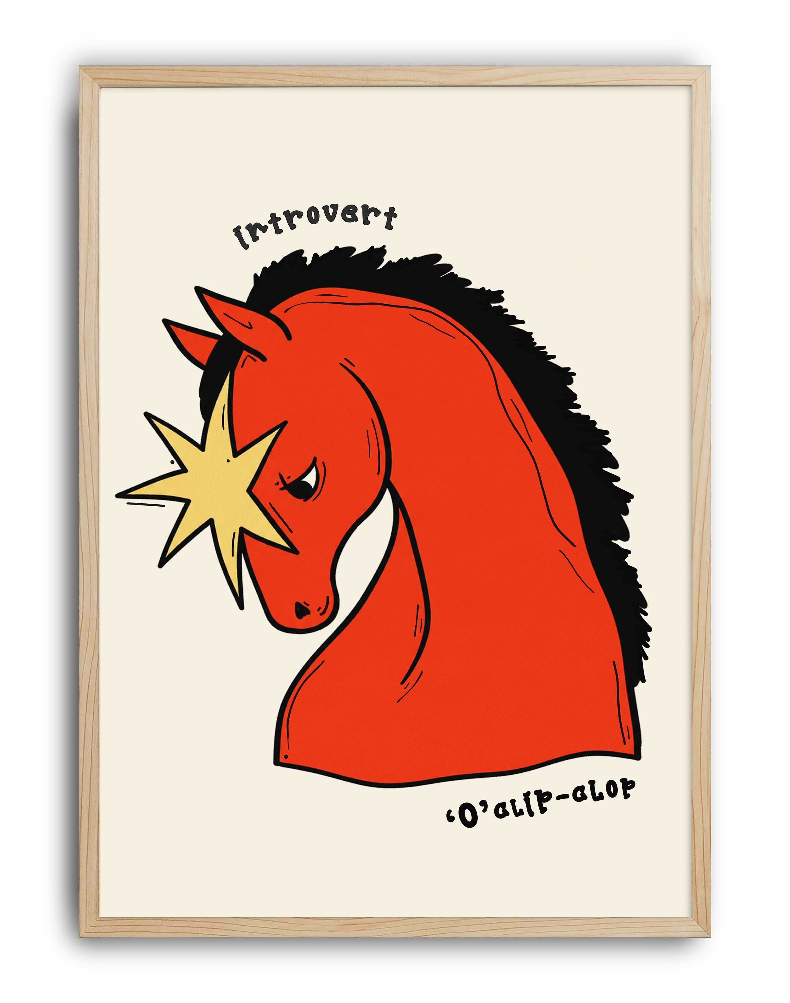 Introvert Horse Kırmızı At İllüstrasyon Duvar Tablosu