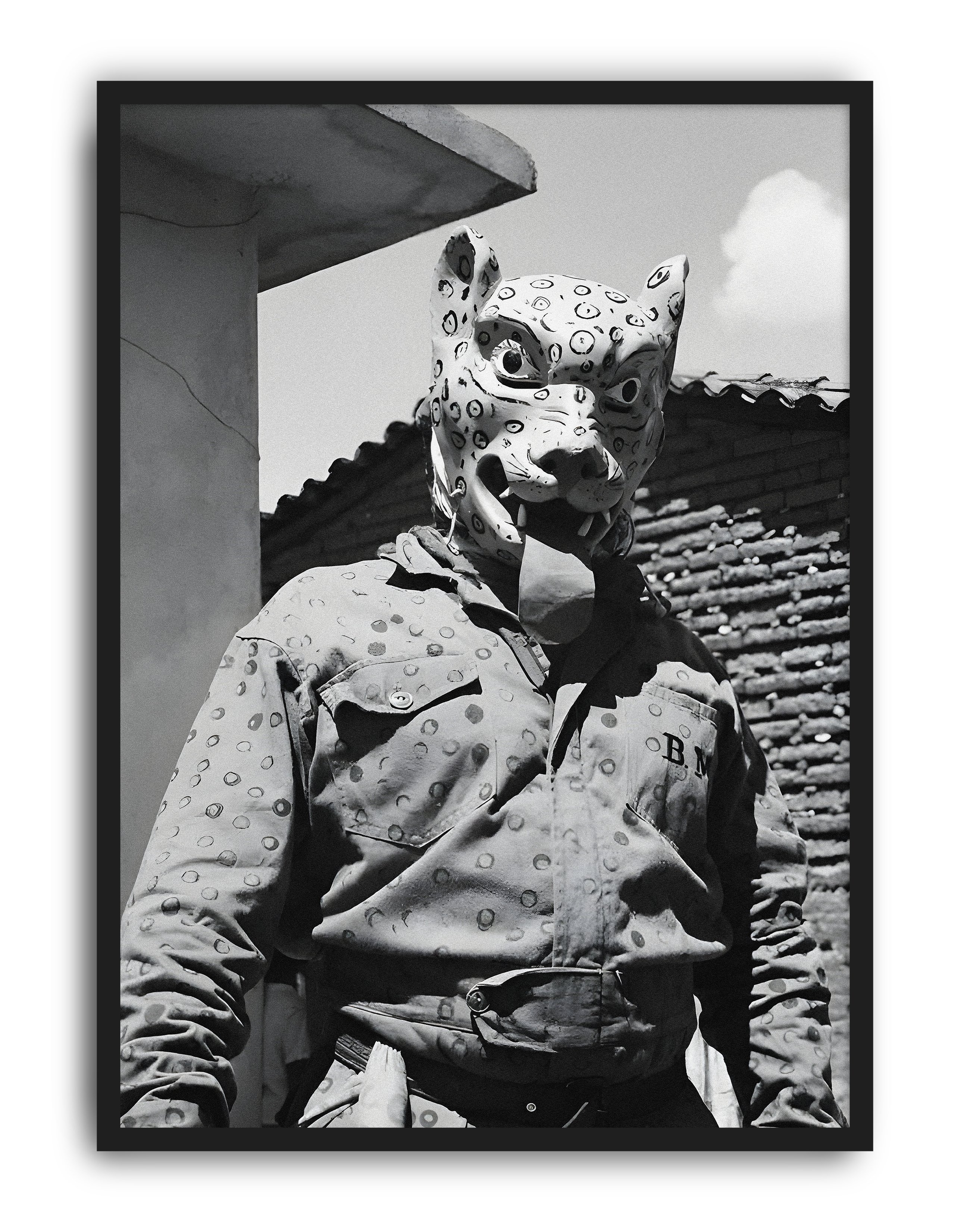 Jaguar Mask Modern Duvar Tablosu – Siyah Beyaz Fotoğraf Poster
