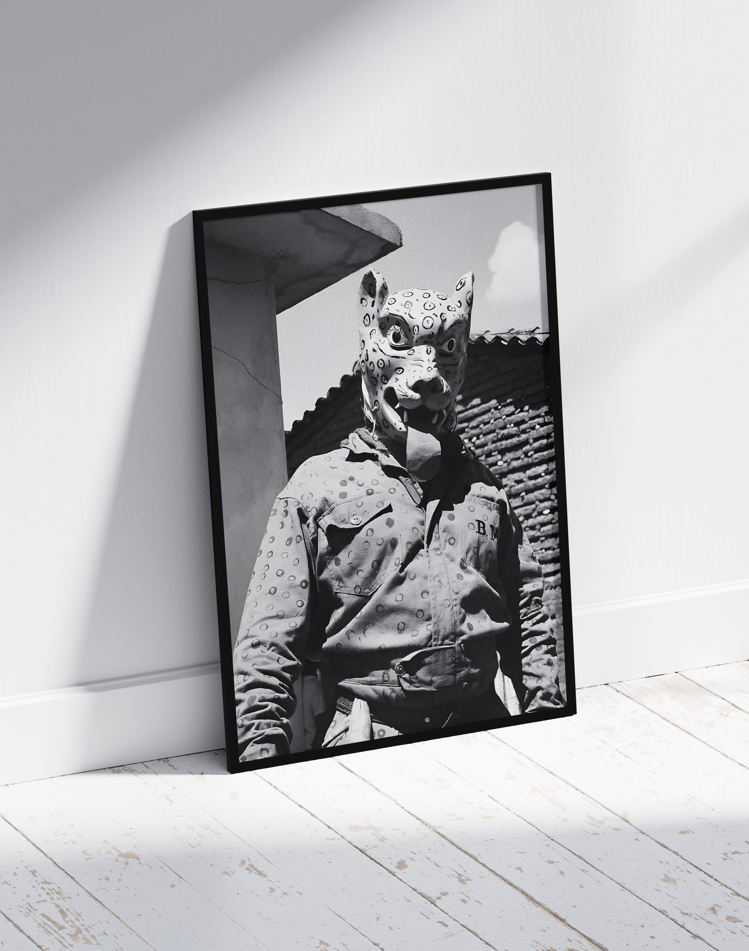 Jaguar Mask Modern Duvar Tablosu – Siyah Beyaz Fotoğraf Poster
