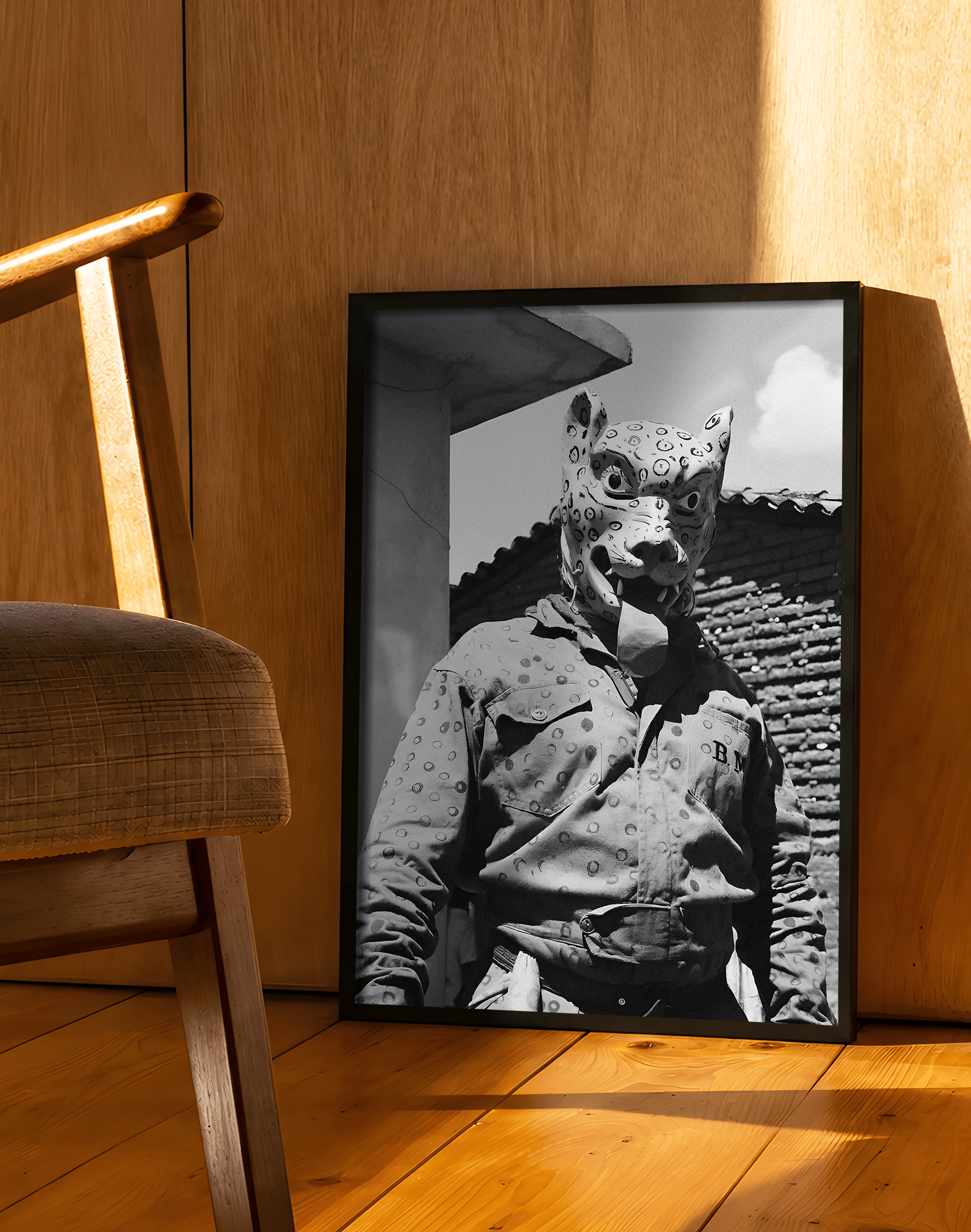 Jaguar Mask Modern Duvar Tablosu – Siyah Beyaz Fotoğraf Poster