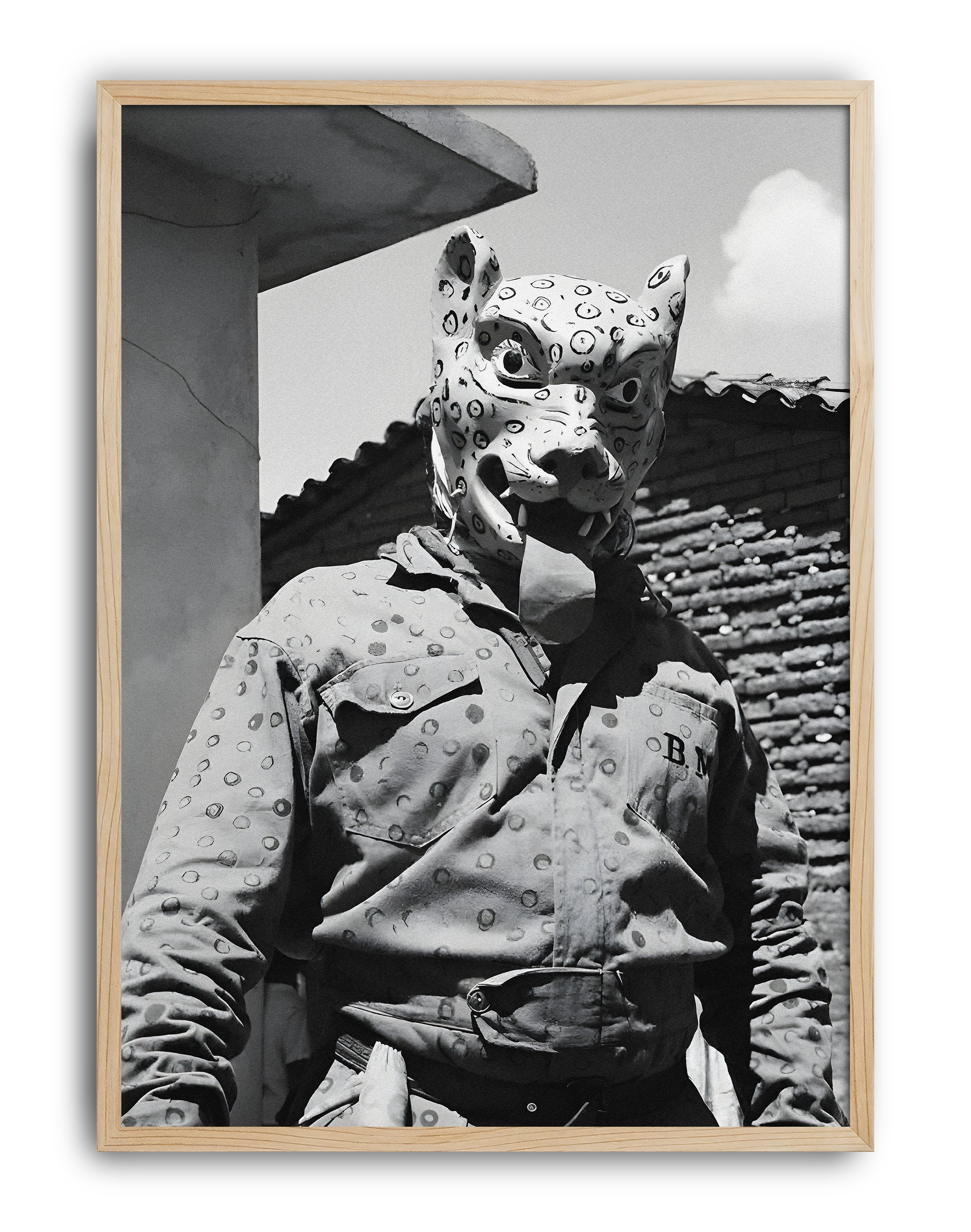 Jaguar Mask Modern Duvar Tablosu – Siyah Beyaz Fotoğraf Poster
