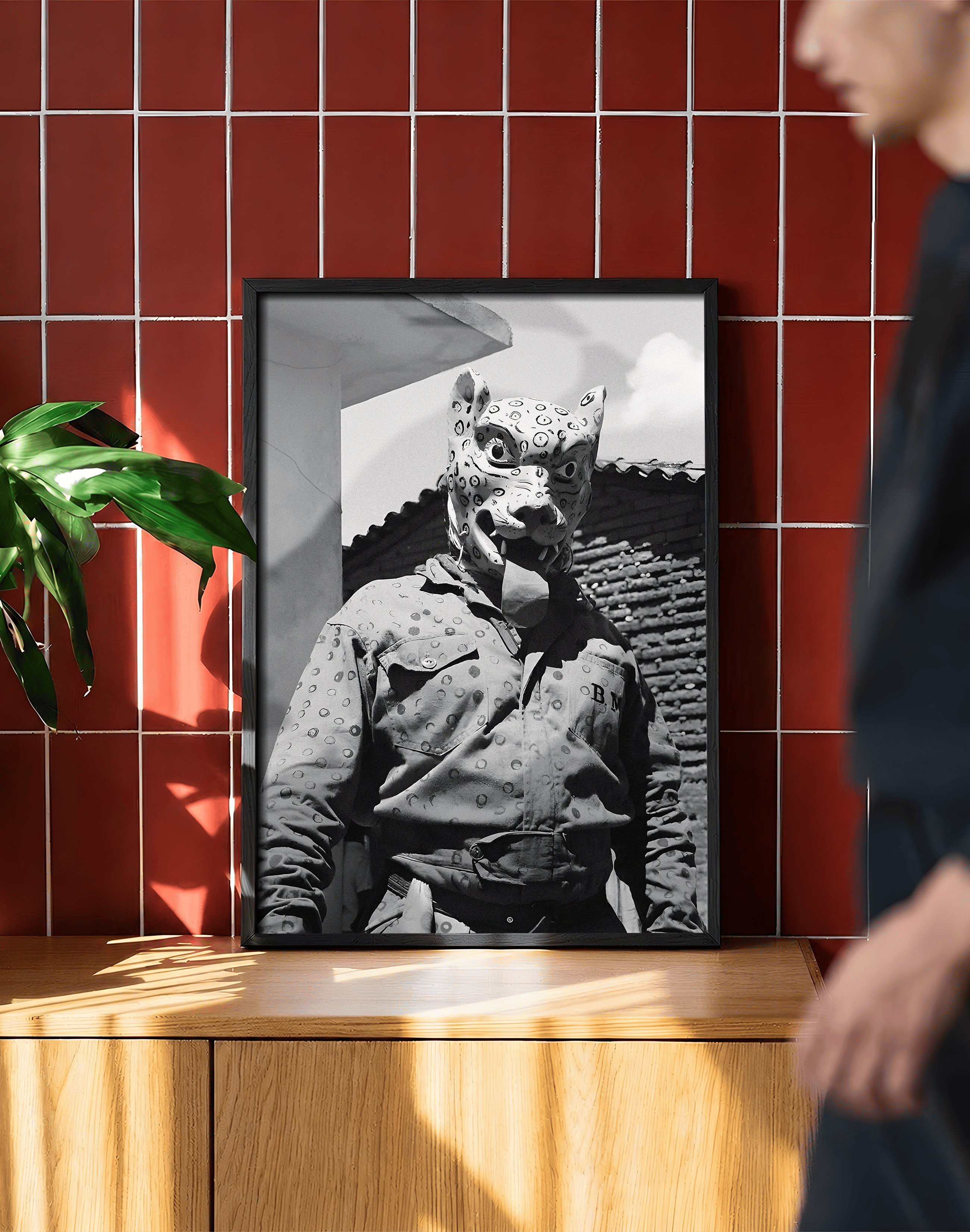Jaguar Mask Modern Duvar Tablosu – Siyah Beyaz Fotoğraf Poster