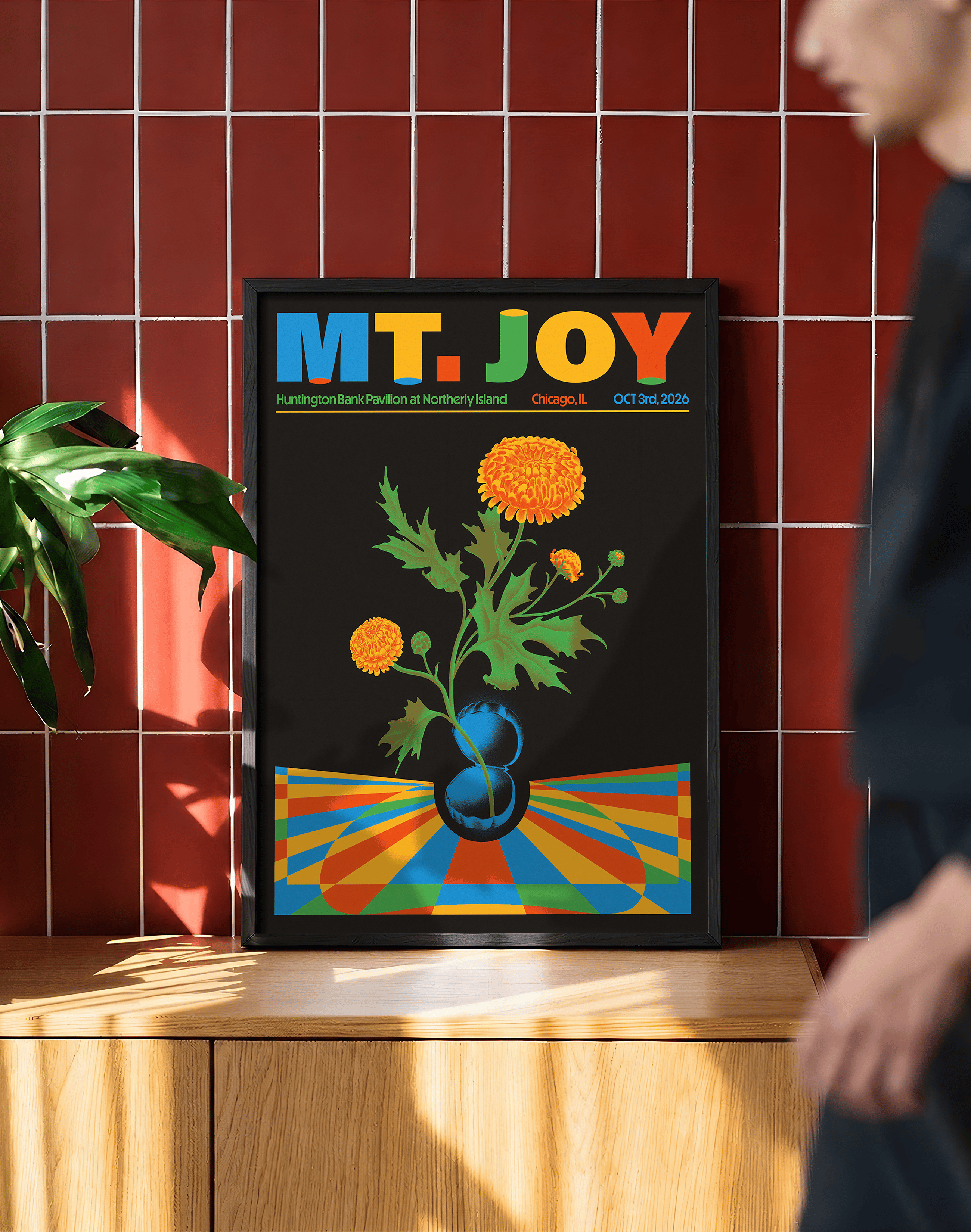 Joy Bloom Modern Duvar Tablosu – Siyah Zeminli Retro Çiçek Konser Poster