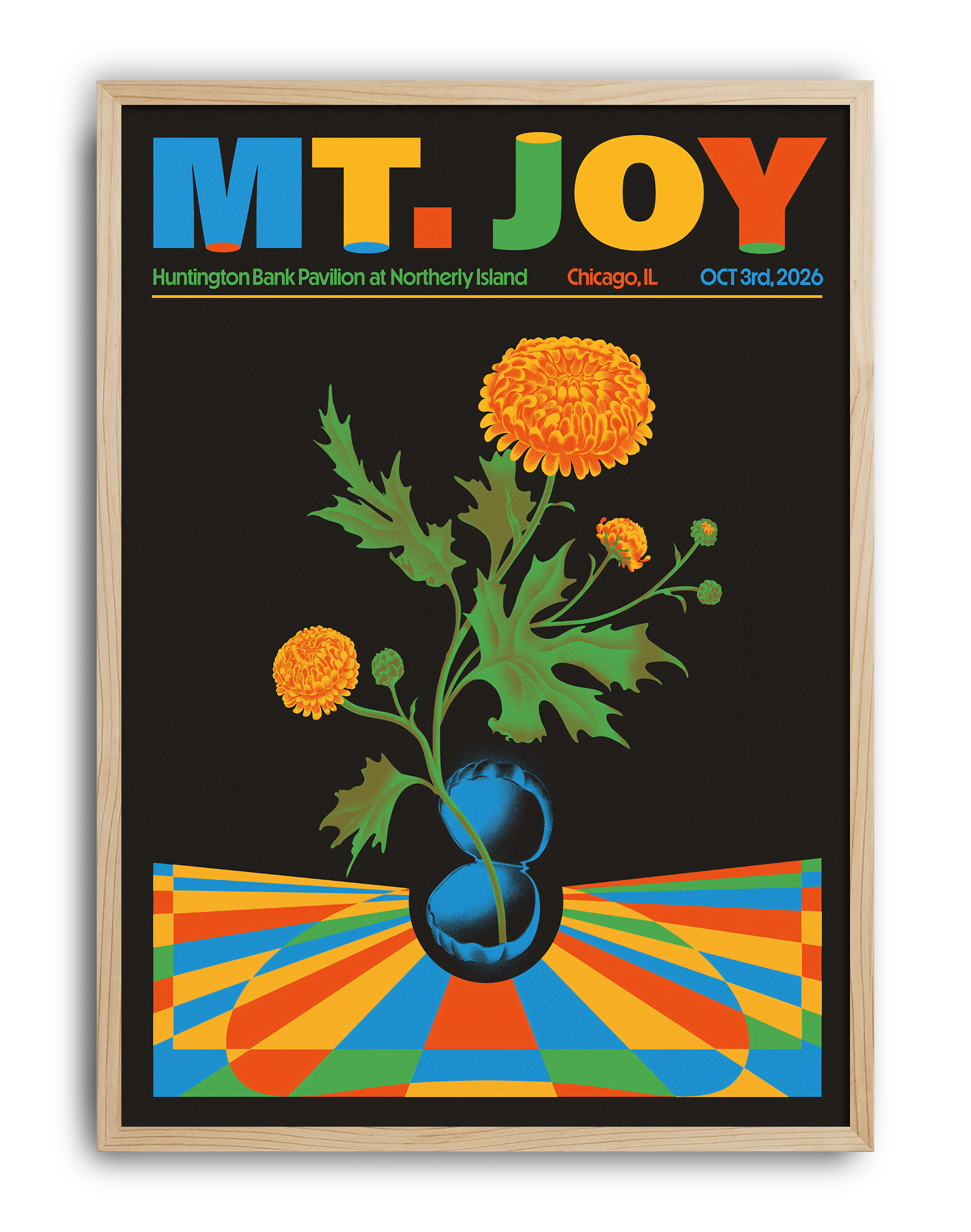 Joy Bloom Modern Duvar Tablosu – Siyah Zeminli Retro Çiçek Konser Poster