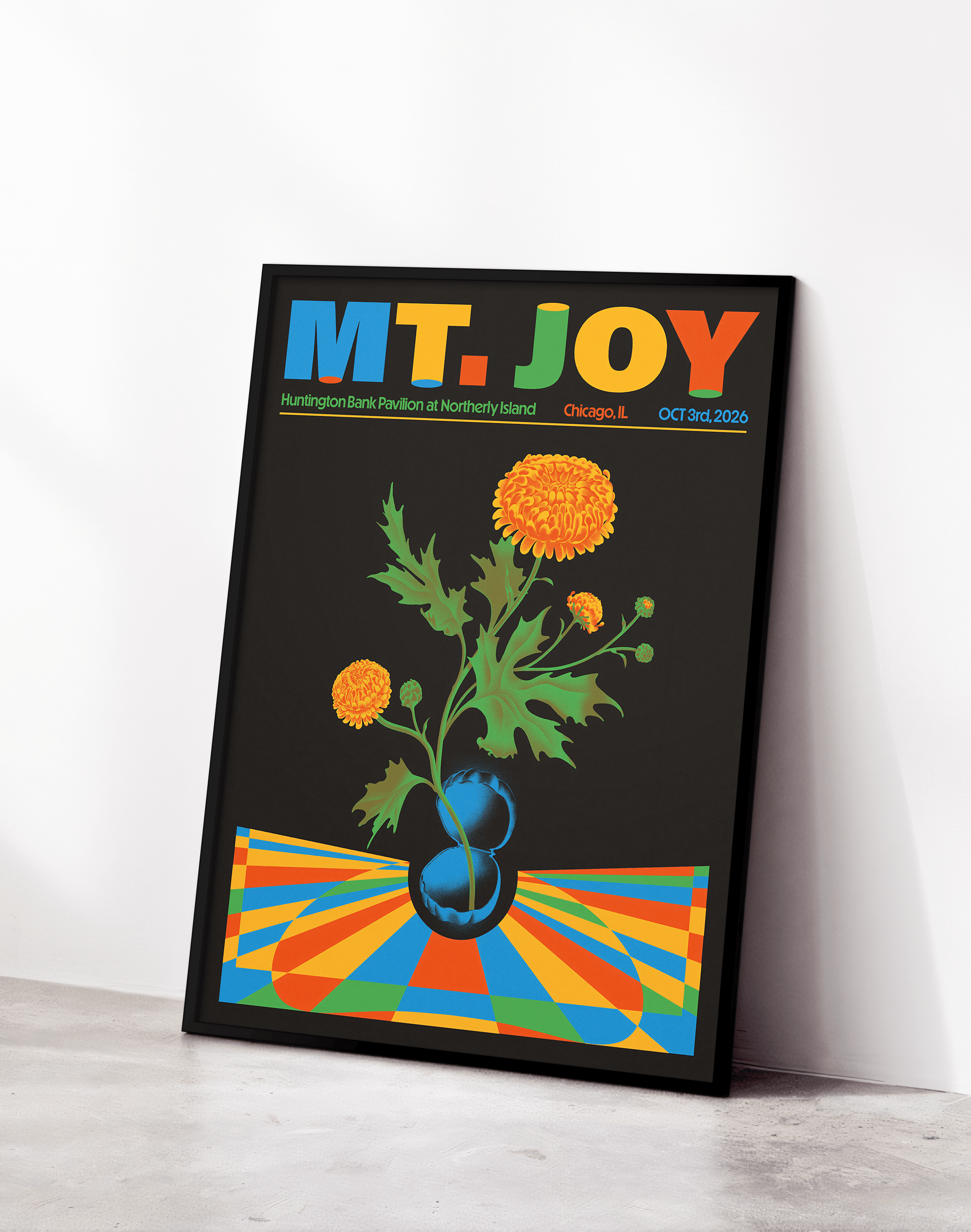 Joy Bloom Modern Duvar Tablosu – Siyah Zeminli Retro Çiçek Konser Poster