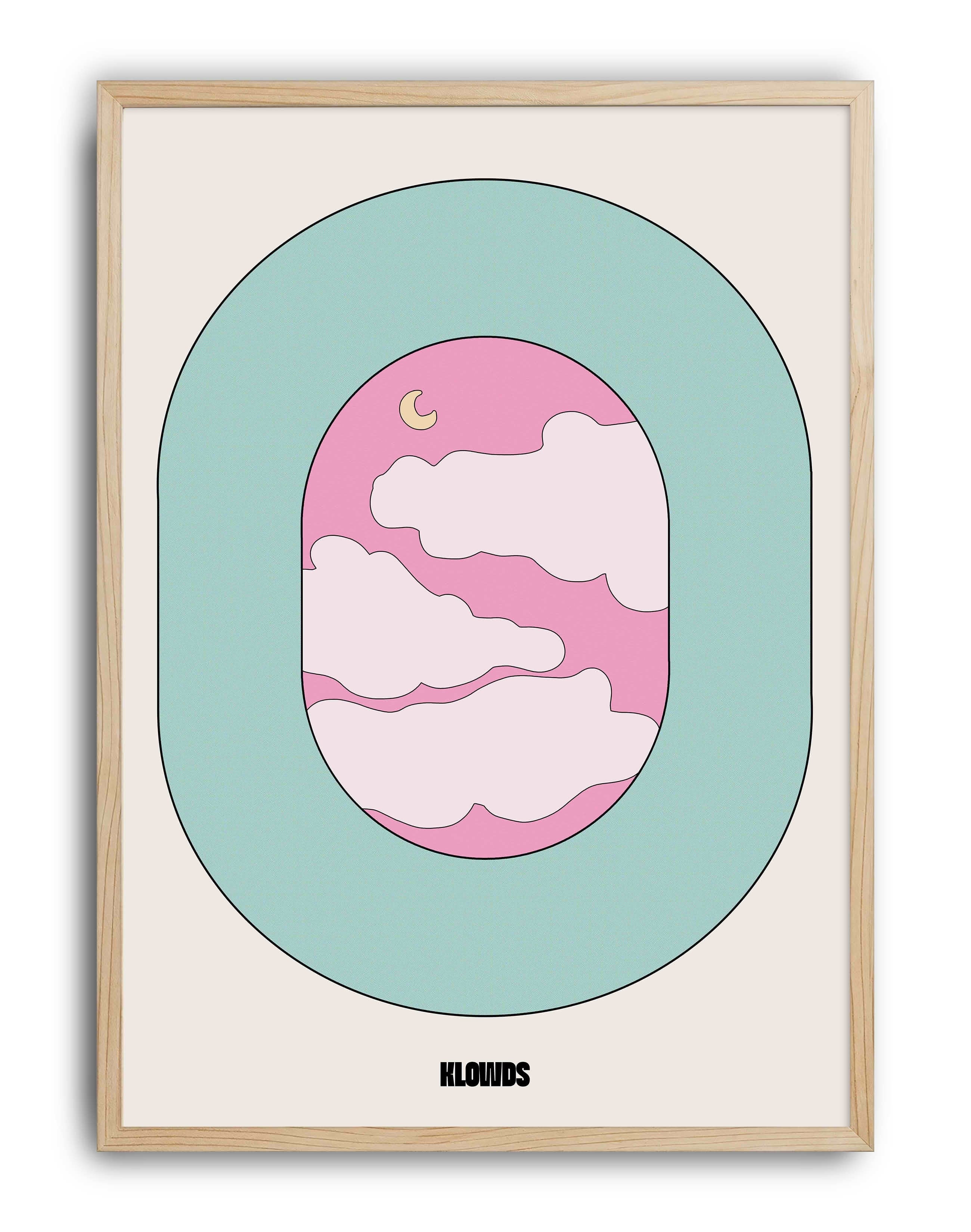 Klowds Pastel Pembe Bulut ve Ay Duvar Tablosu