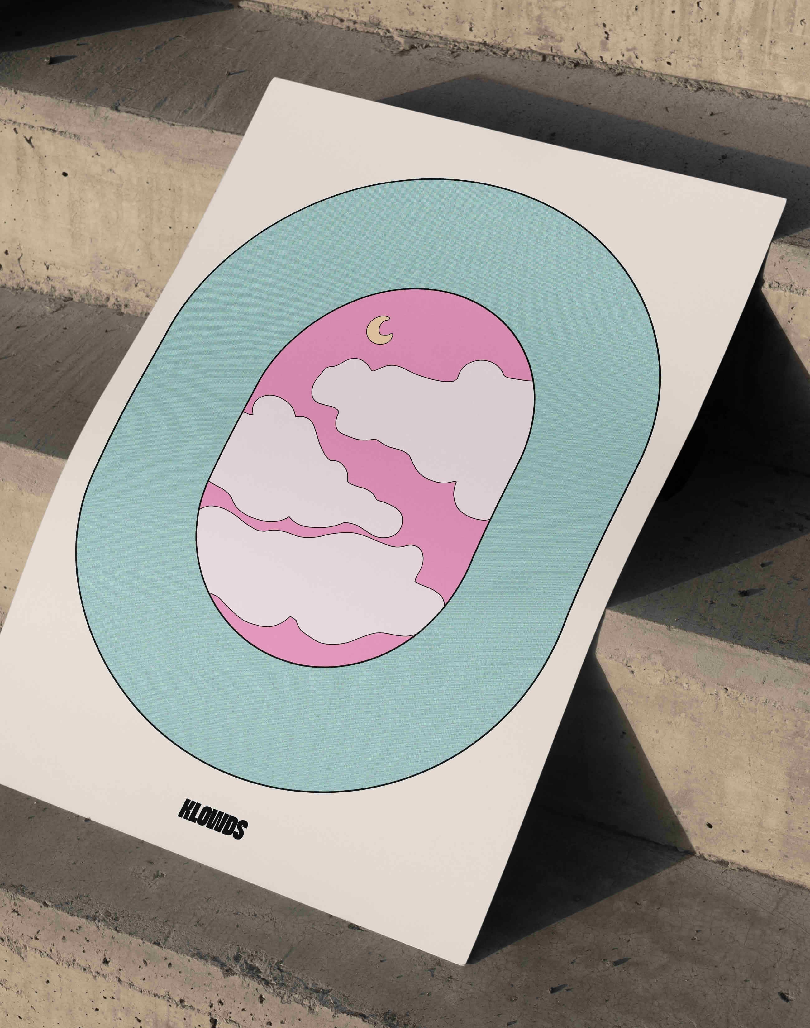 Klowds Pastel Pembe Bulut ve Ay Duvar Tablosu