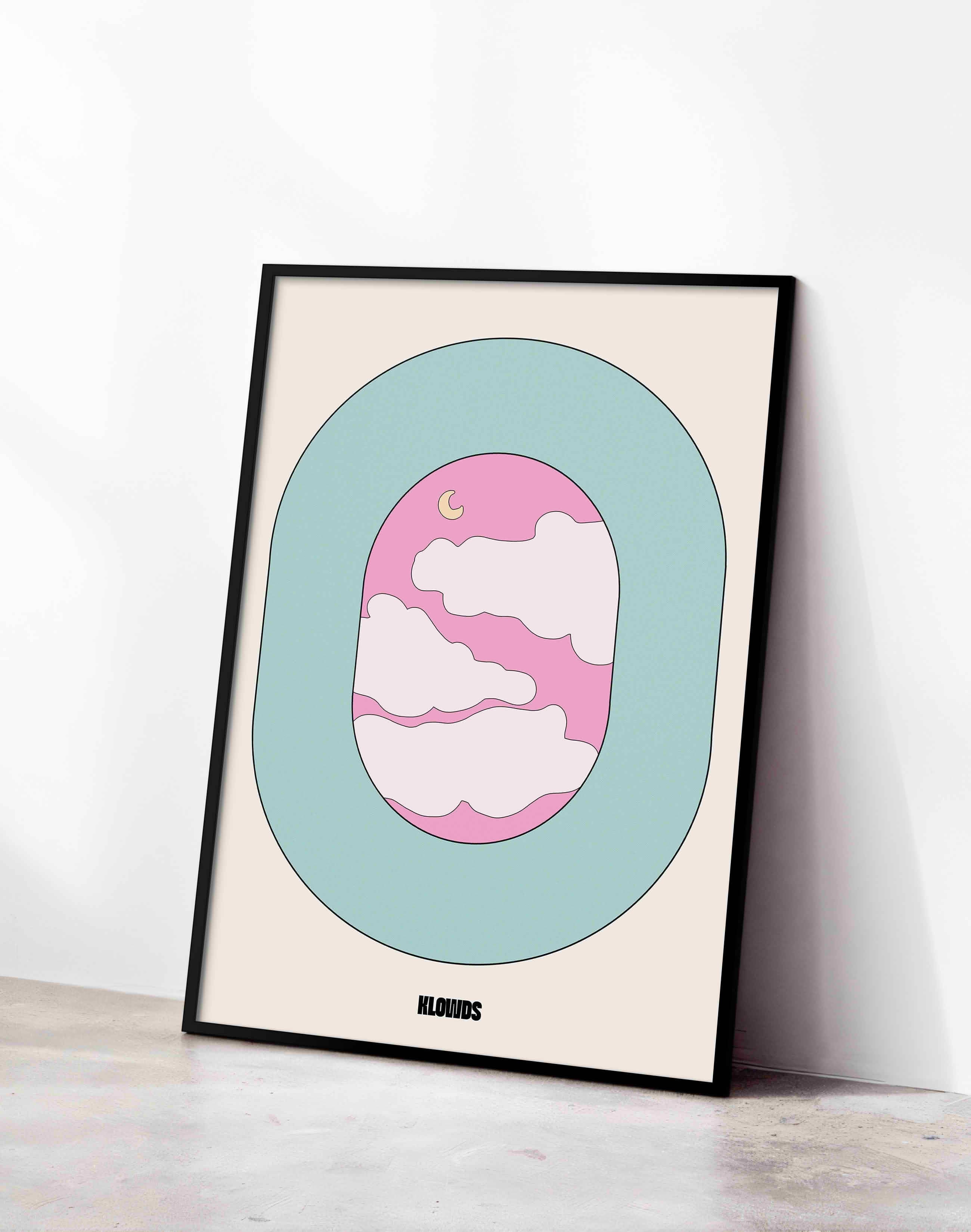 Klowds Pastel Pembe Bulut ve Ay Duvar Tablosu