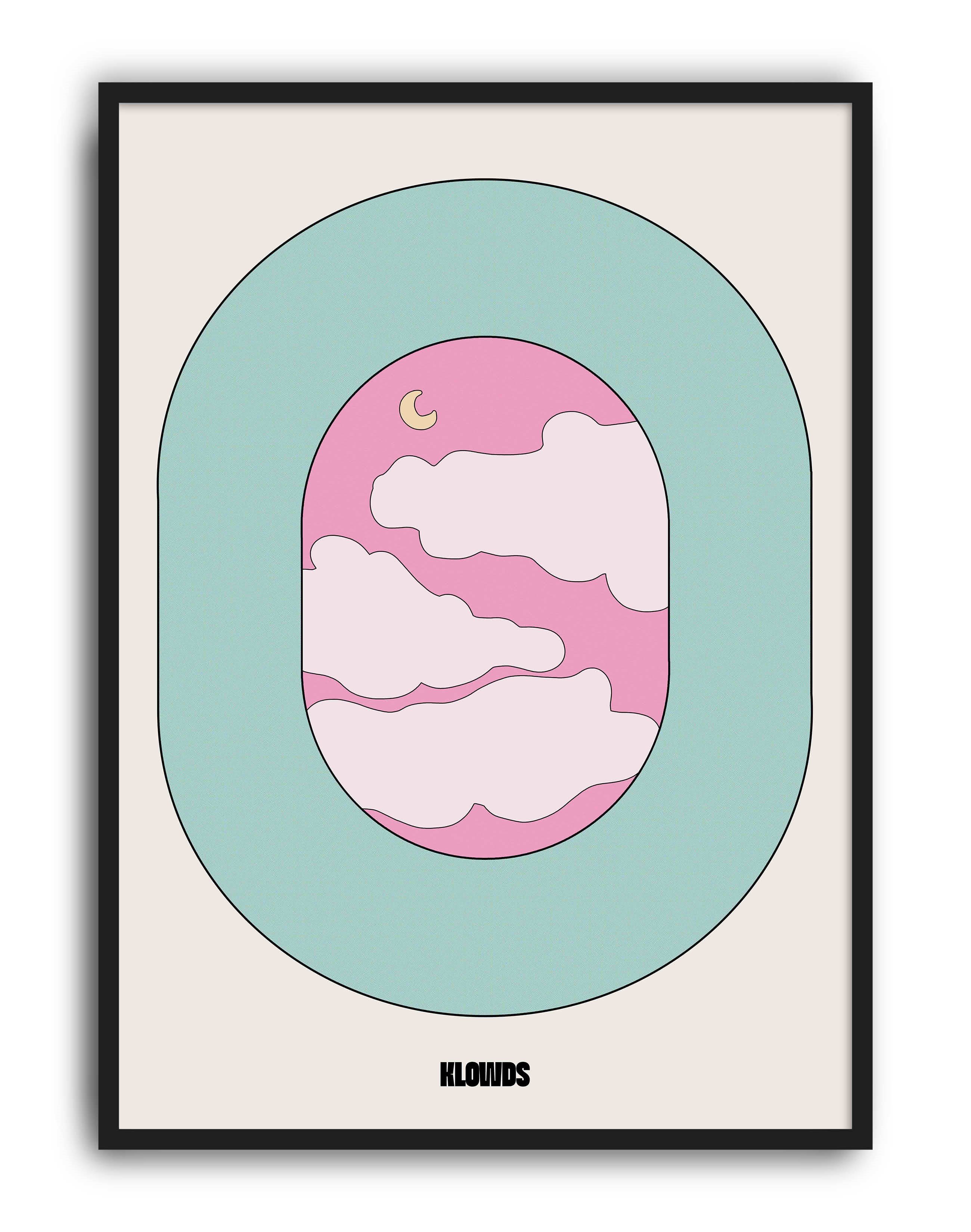 Klowds Pastel Pembe Bulut ve Ay Duvar Tablosu