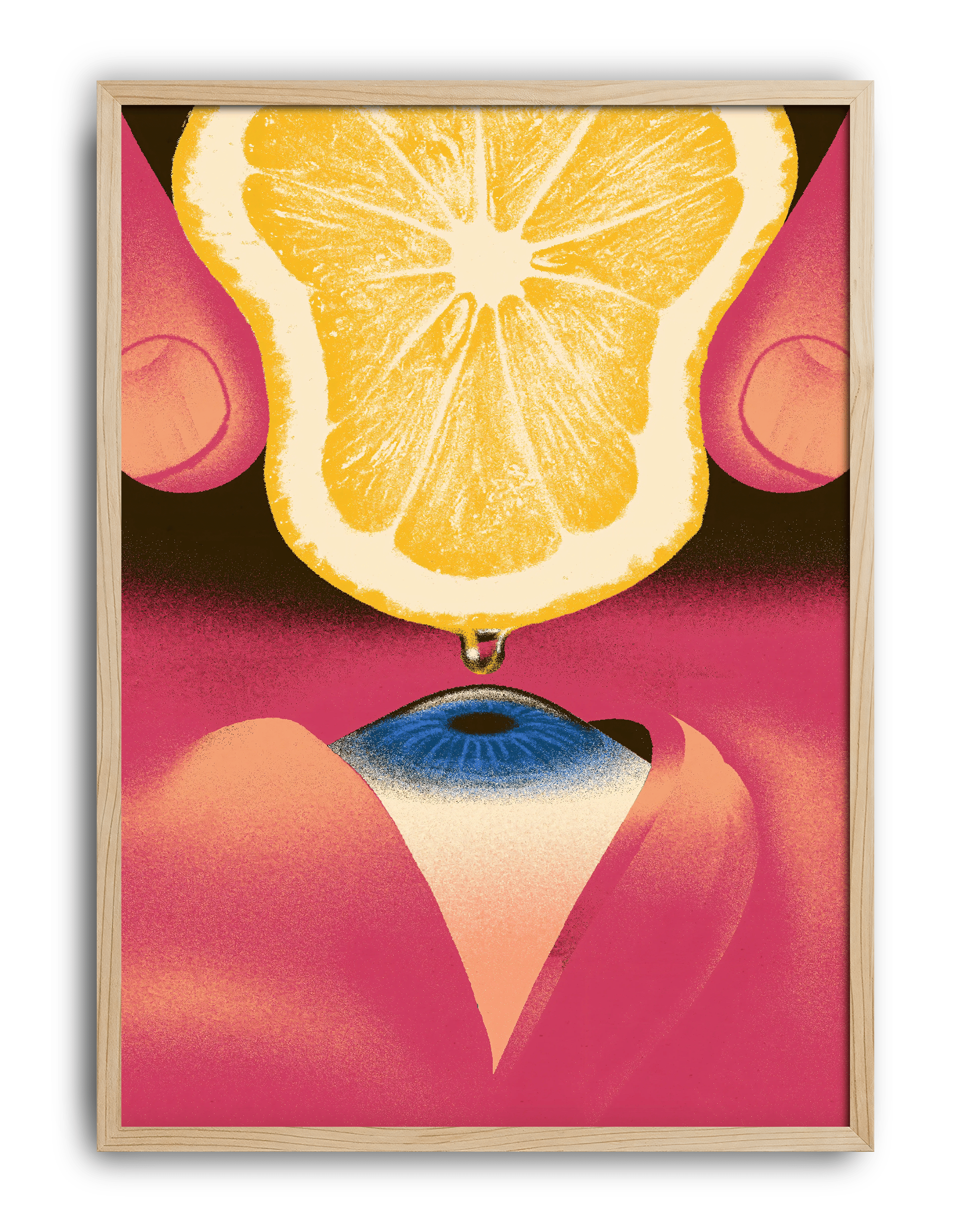 Lemon Eye Modern Duvar Tablosu – Pembe Yüz ve Limon Sürreal Poster
