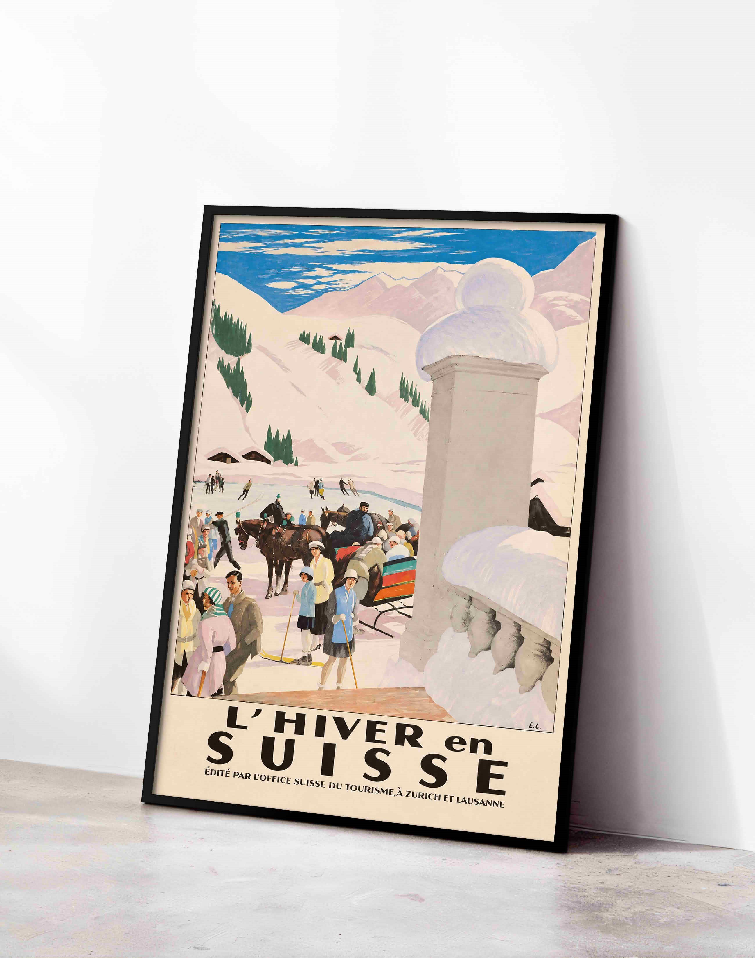 L'Hiver en Suisse (1921) – Émile Cardinaux İsviçre Alpler! Vintage Seyahat Posteri