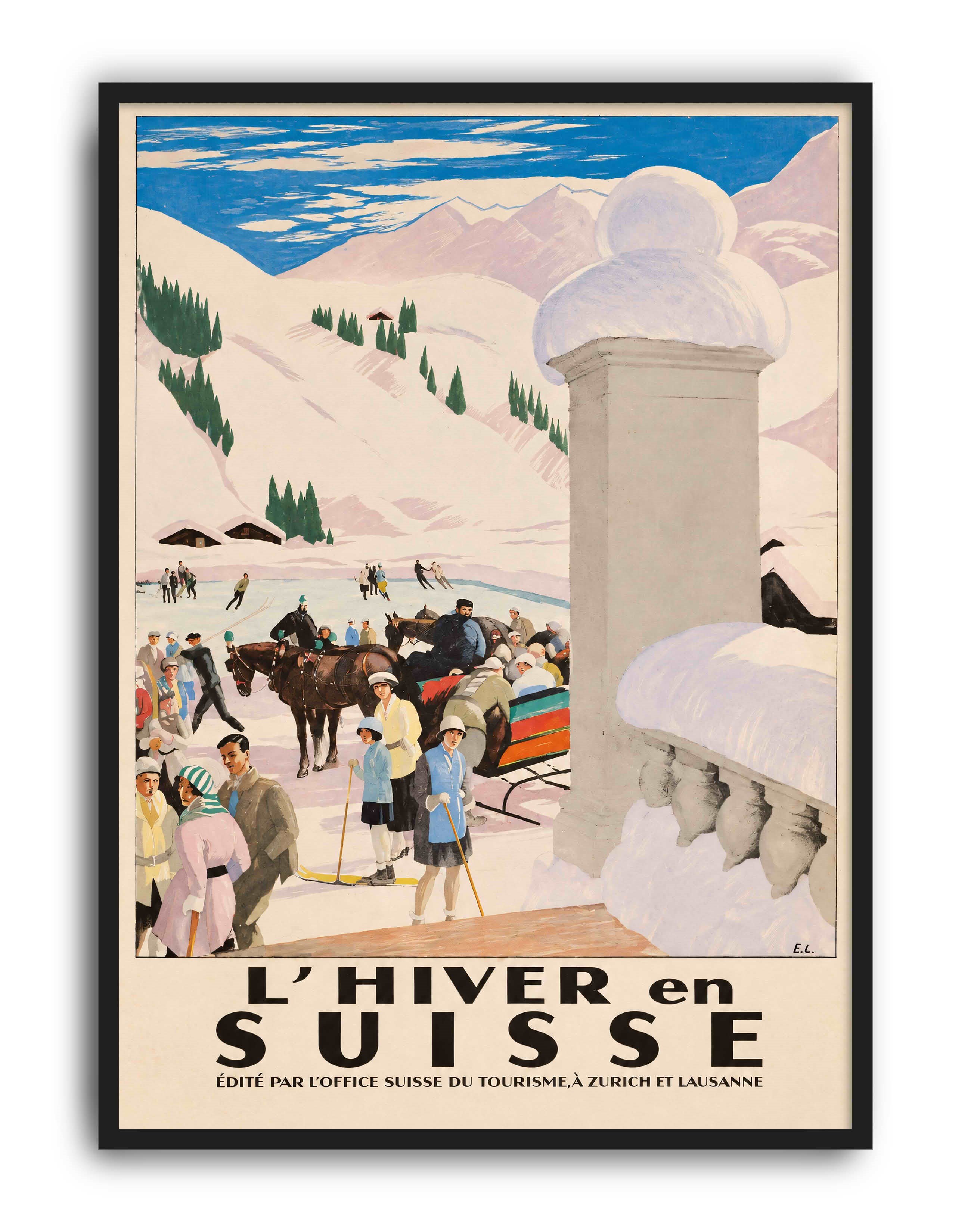 L'Hiver en Suisse (1921) – Émile Cardinaux İsviçre Alpler! Vintage Seyahat Posteri