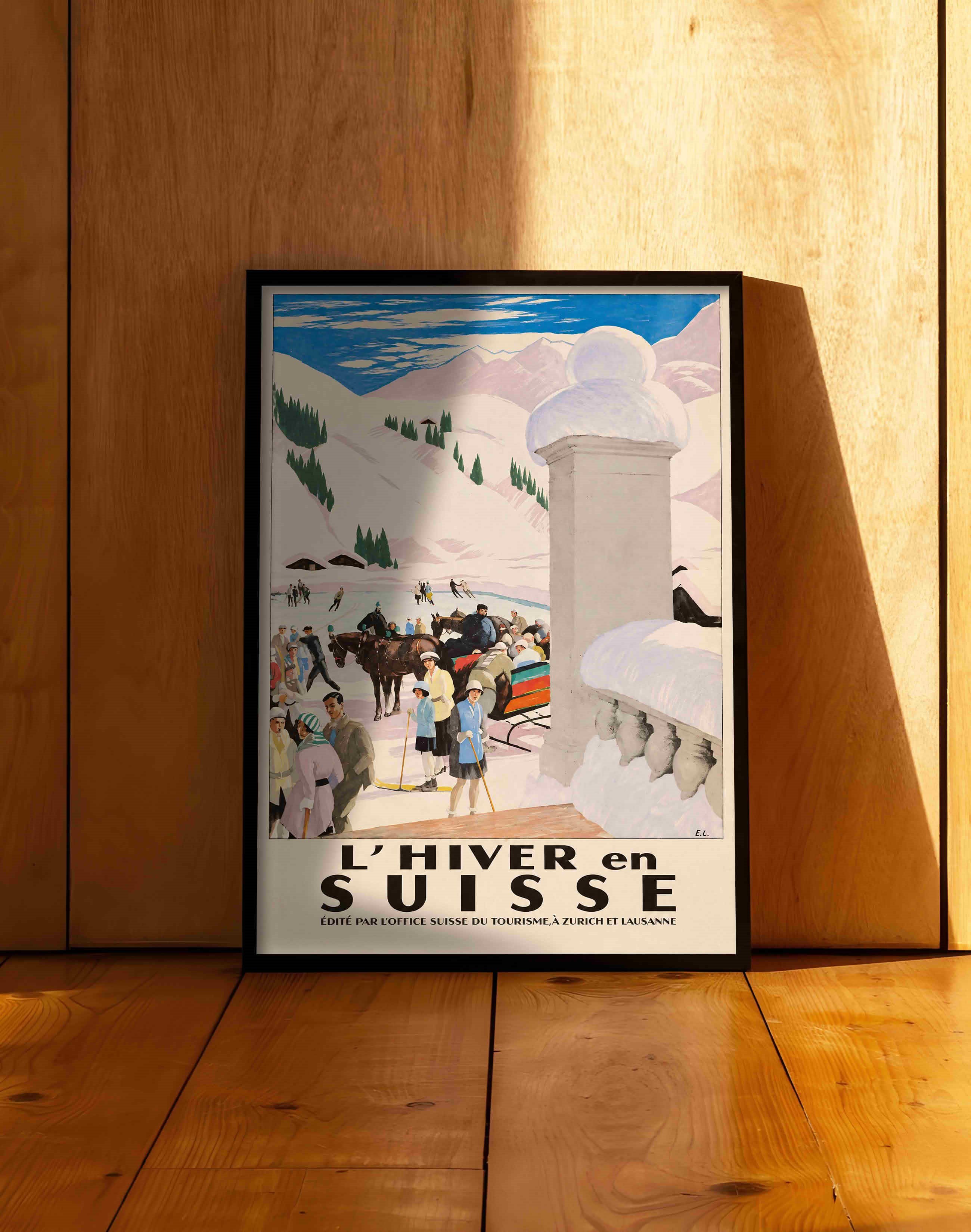 L'Hiver en Suisse (1921) – Émile Cardinaux İsviçre Alpler! Vintage Seyahat Posteri
