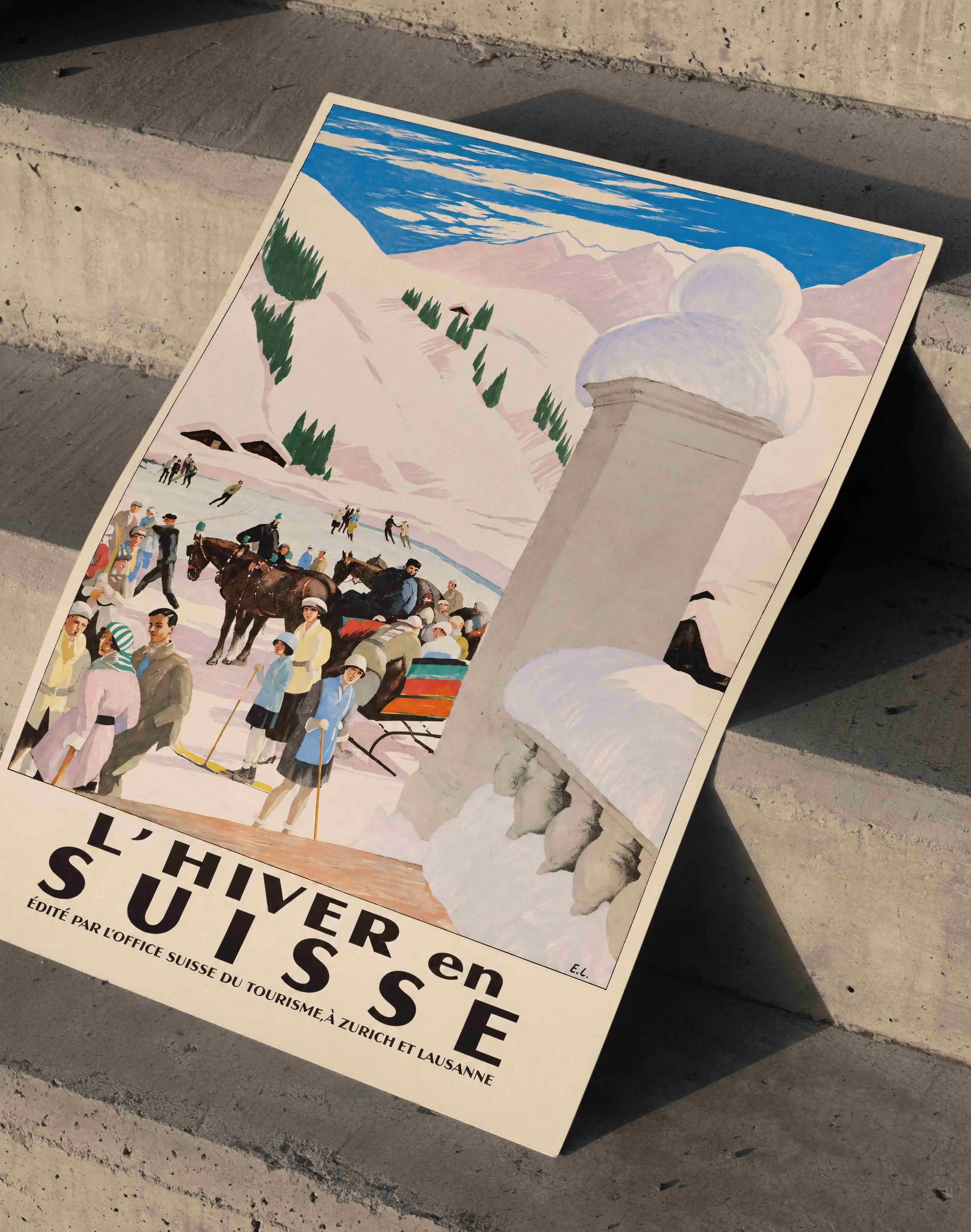 L'Hiver en Suisse (1921) – Émile Cardinaux İsviçre Alpler! Vintage Seyahat Posteri