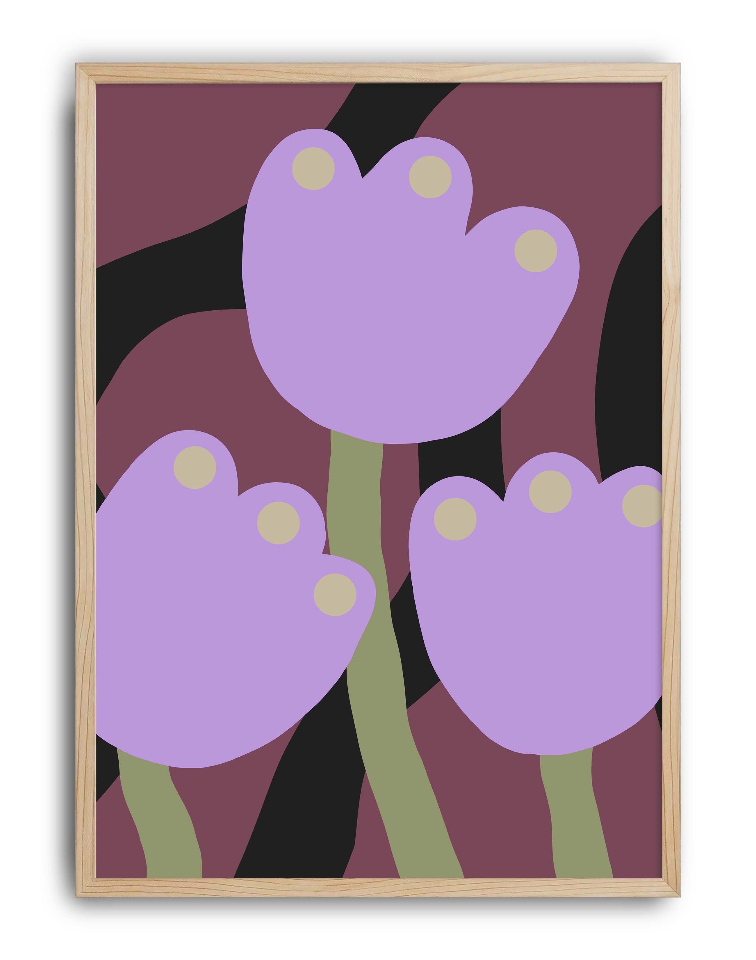 Lilac Tulips Lila Bordo Retro Çiçek Duvar Tablosu