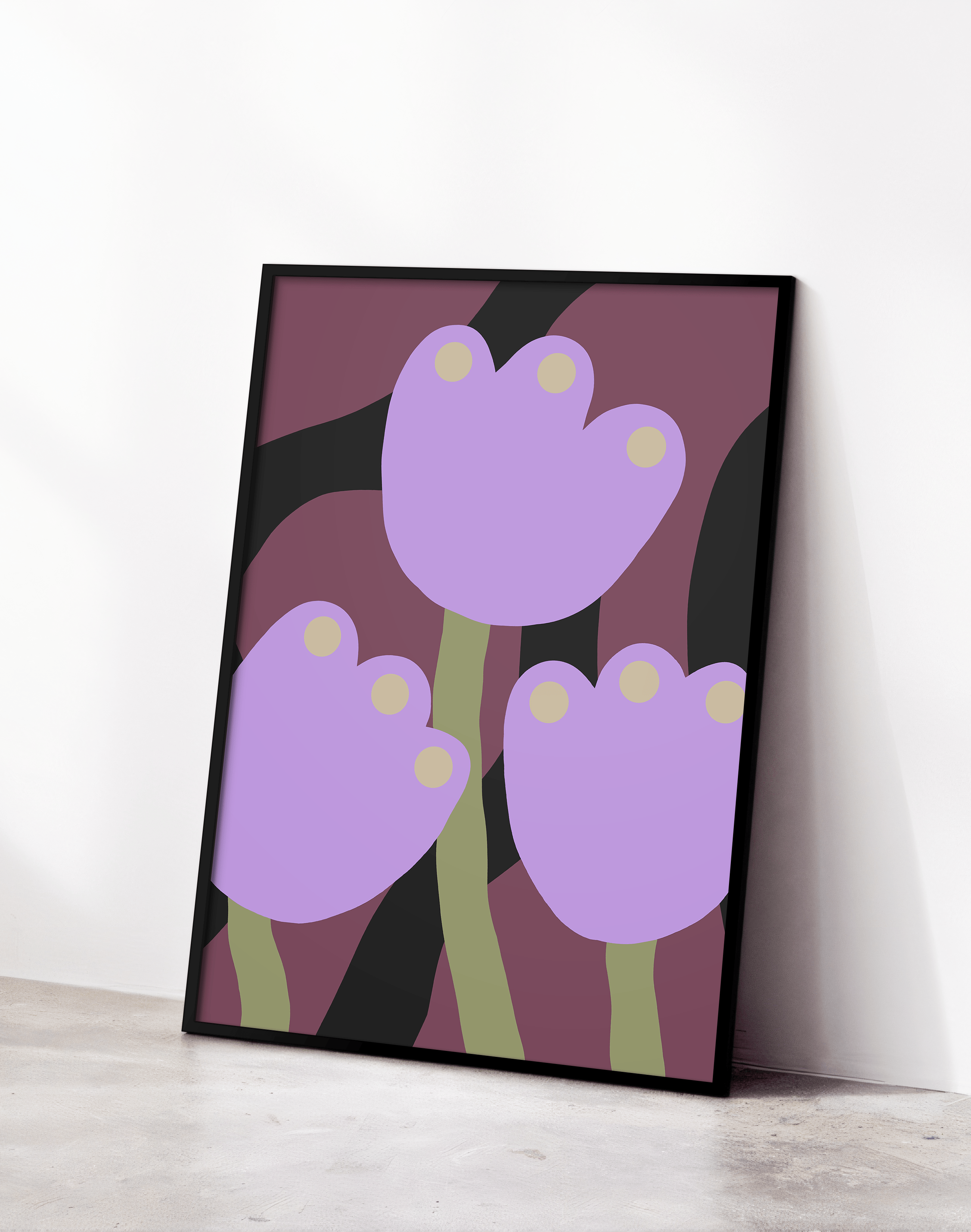Lilac Tulips Lila Bordo Retro Çiçek Duvar Tablosu