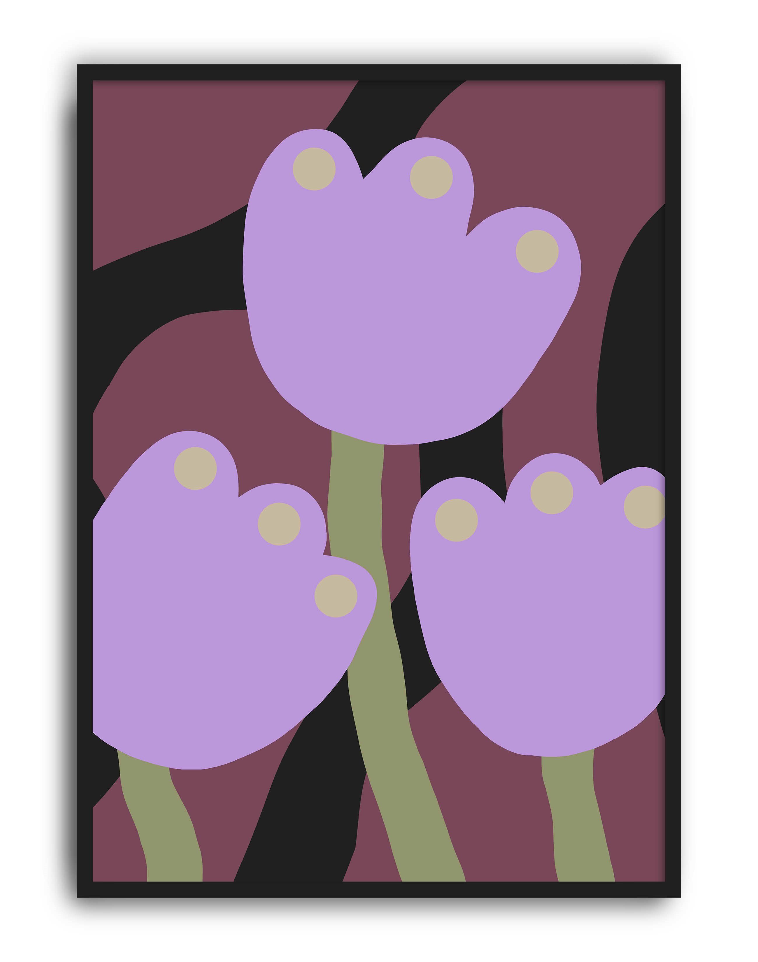 Lilac Tulips Lila Bordo Retro Çiçek Duvar Tablosu