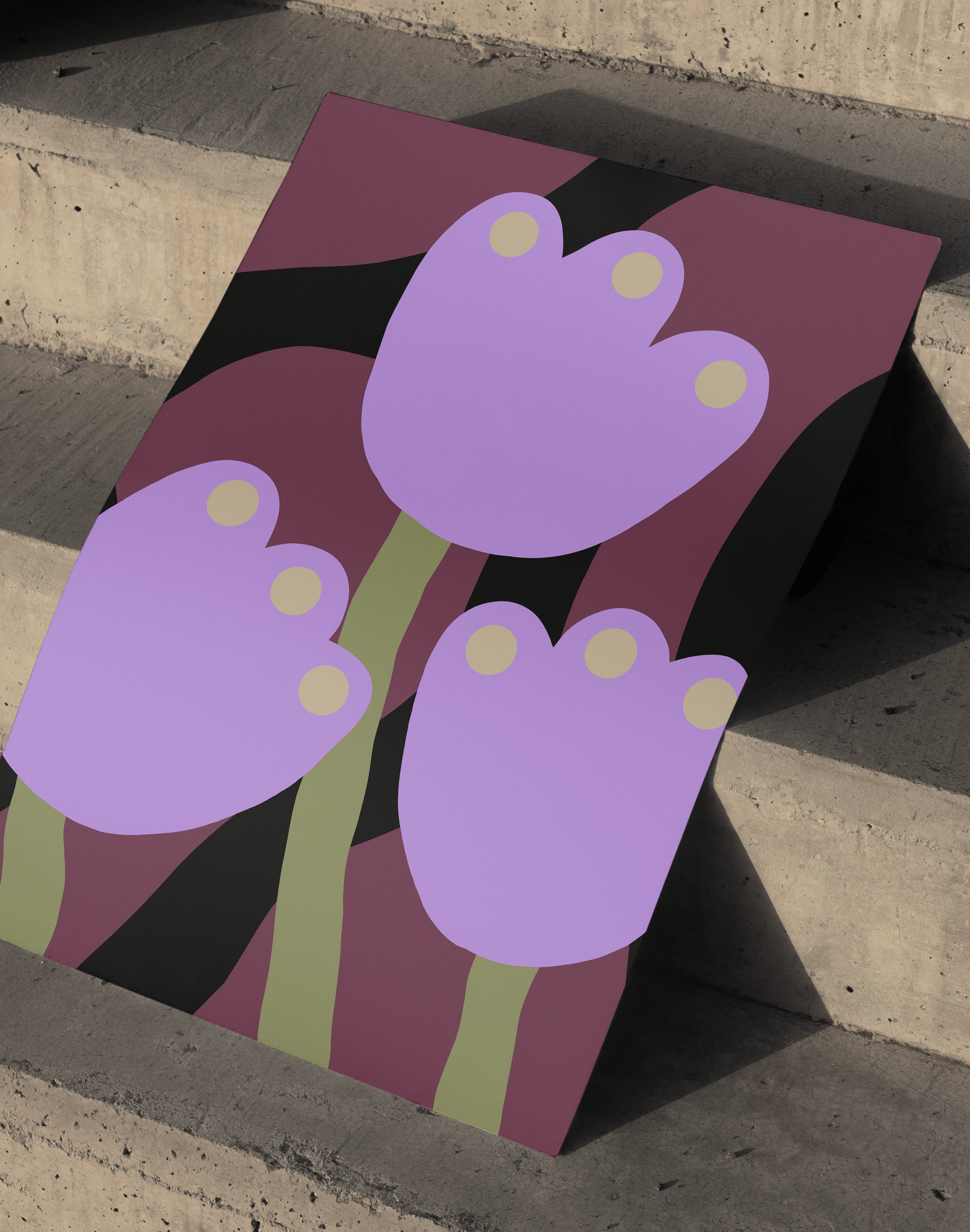 Lilac Tulips Lila Bordo Retro Çiçek Duvar Tablosu