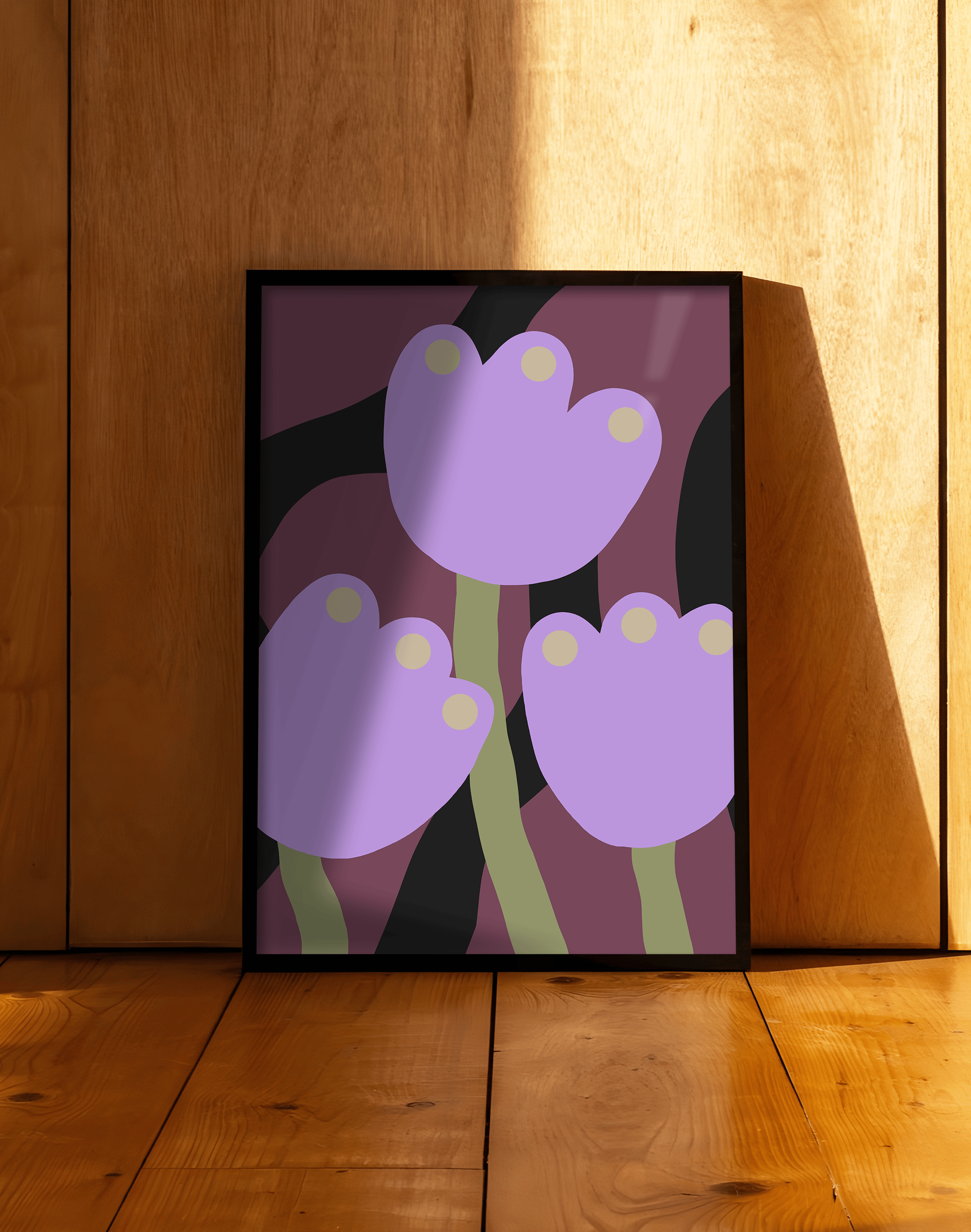 Lilac Tulips Lila Bordo Retro Çiçek Duvar Tablosu