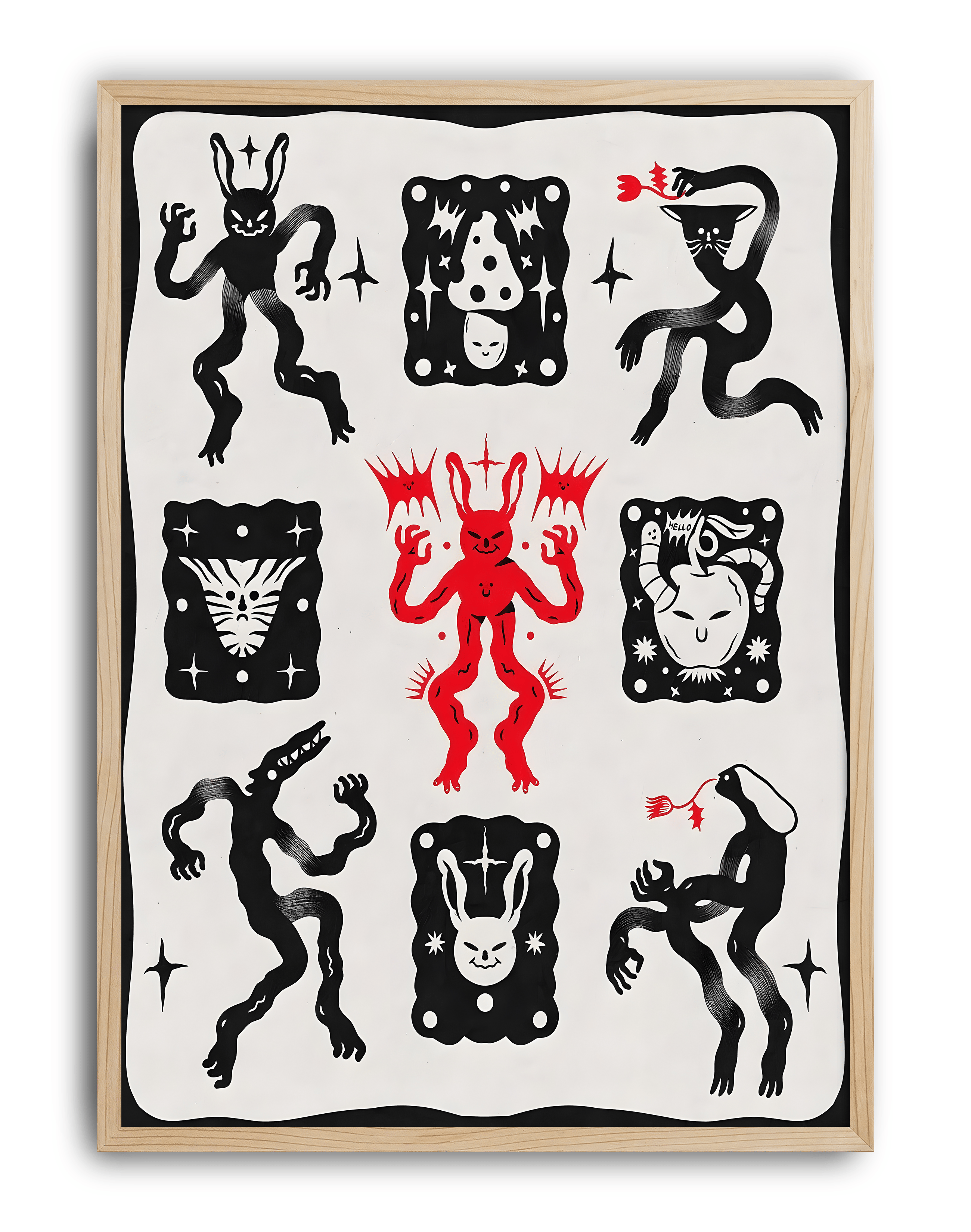 Little Ritual Modern Duvar Tablosu – Siyah Beyaz Kırmızı Demon Poster