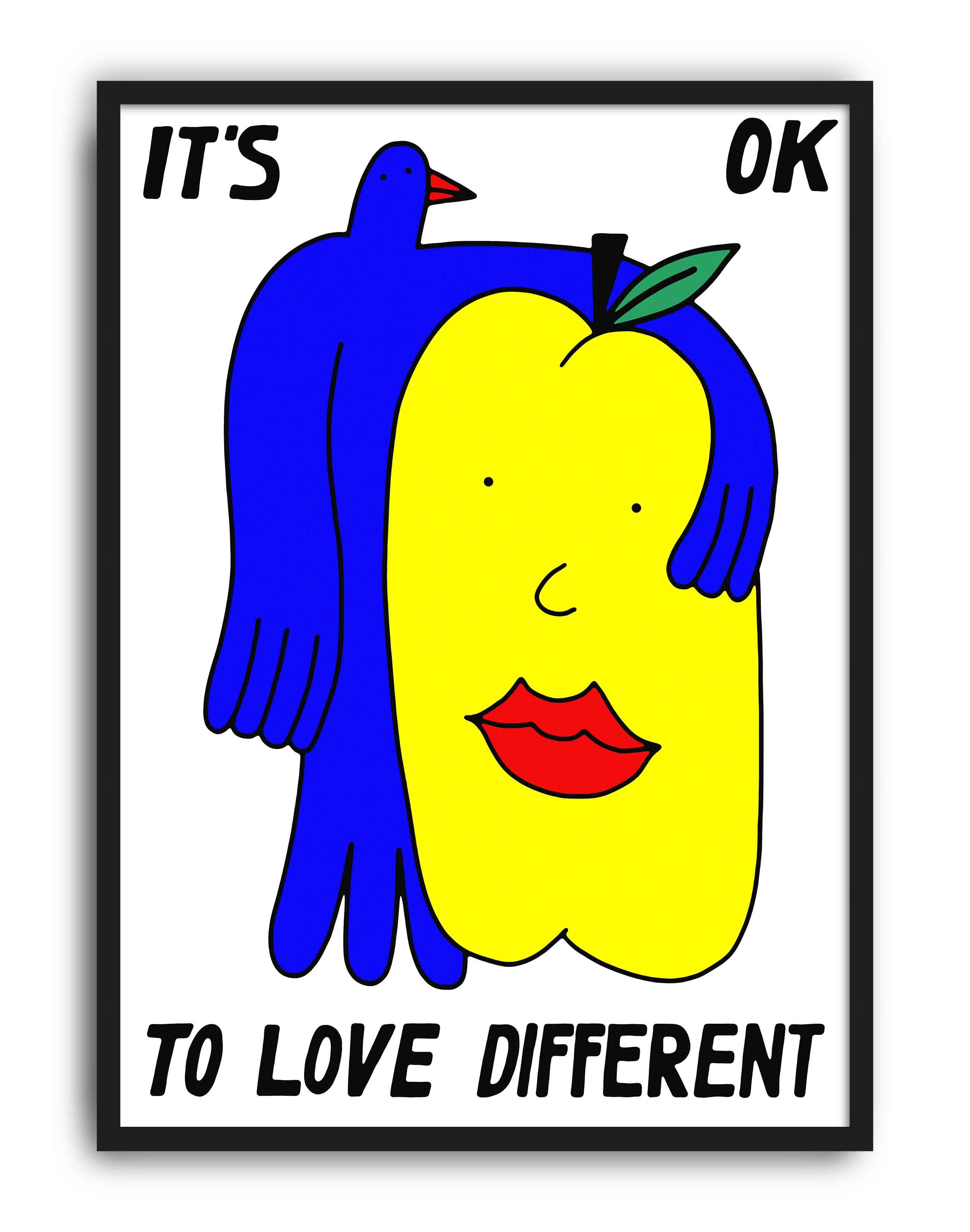 Love Different Mavi Sarı Figüratif Duvar Tablosu - Beyaz Zeminli Minimal Tipografik Poster