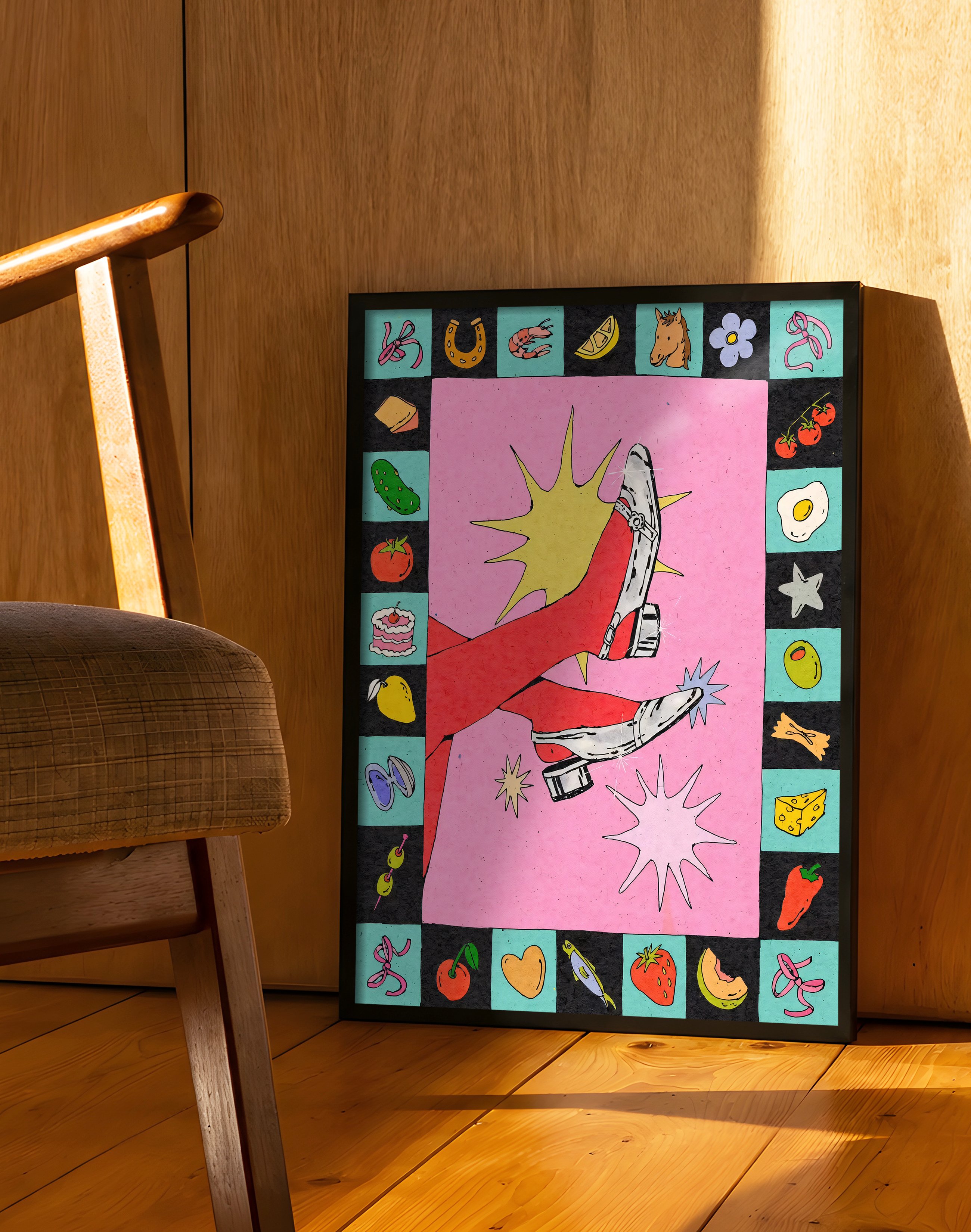 Lucky Kick Modern Duvar Tablosu – Renkli Sürreal Bot Poster