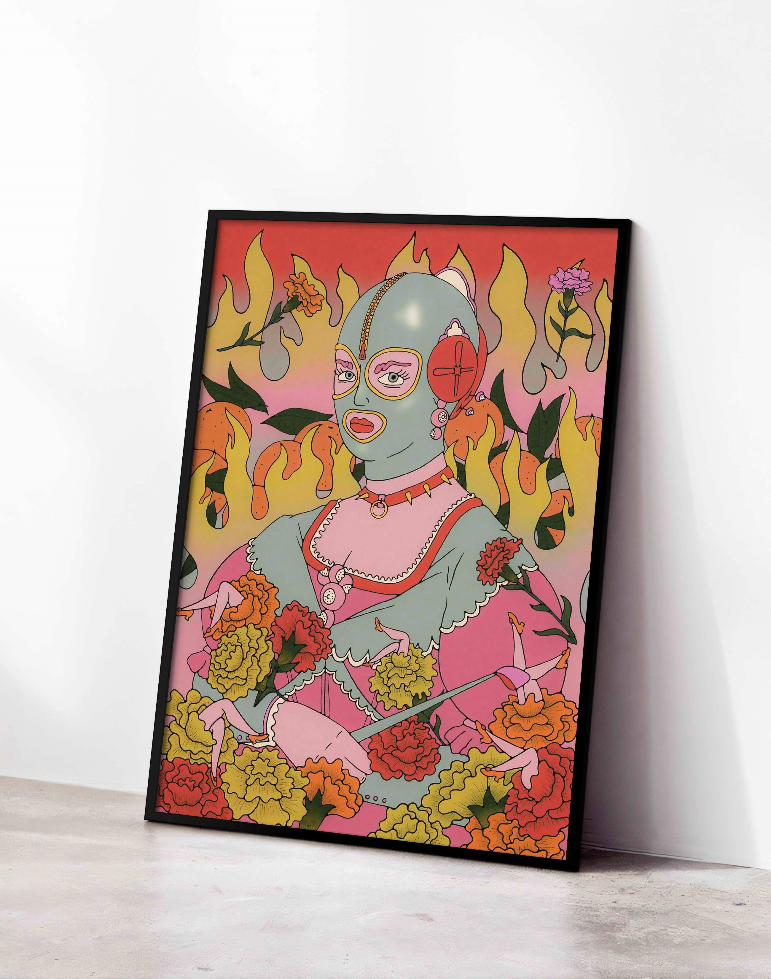 Masked Bloom Modern Duvar Tablosu - embe Çiçekli Sürreal Figüratif Poster