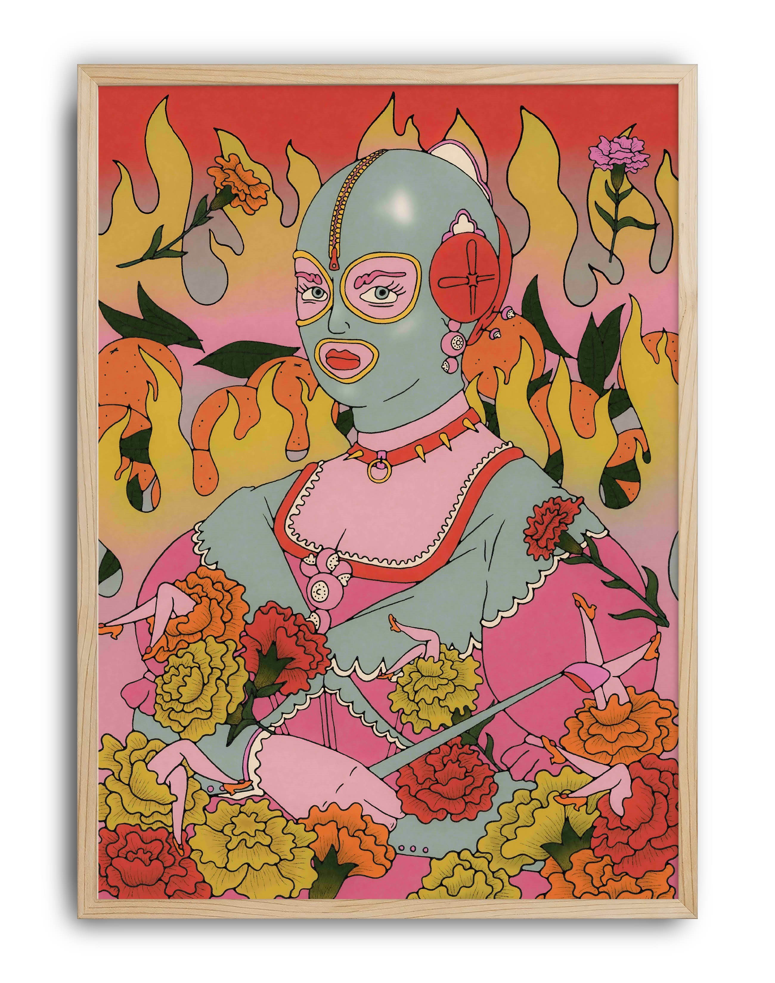 Masked Bloom Modern Duvar Tablosu - embe Çiçekli Sürreal Figüratif Poster