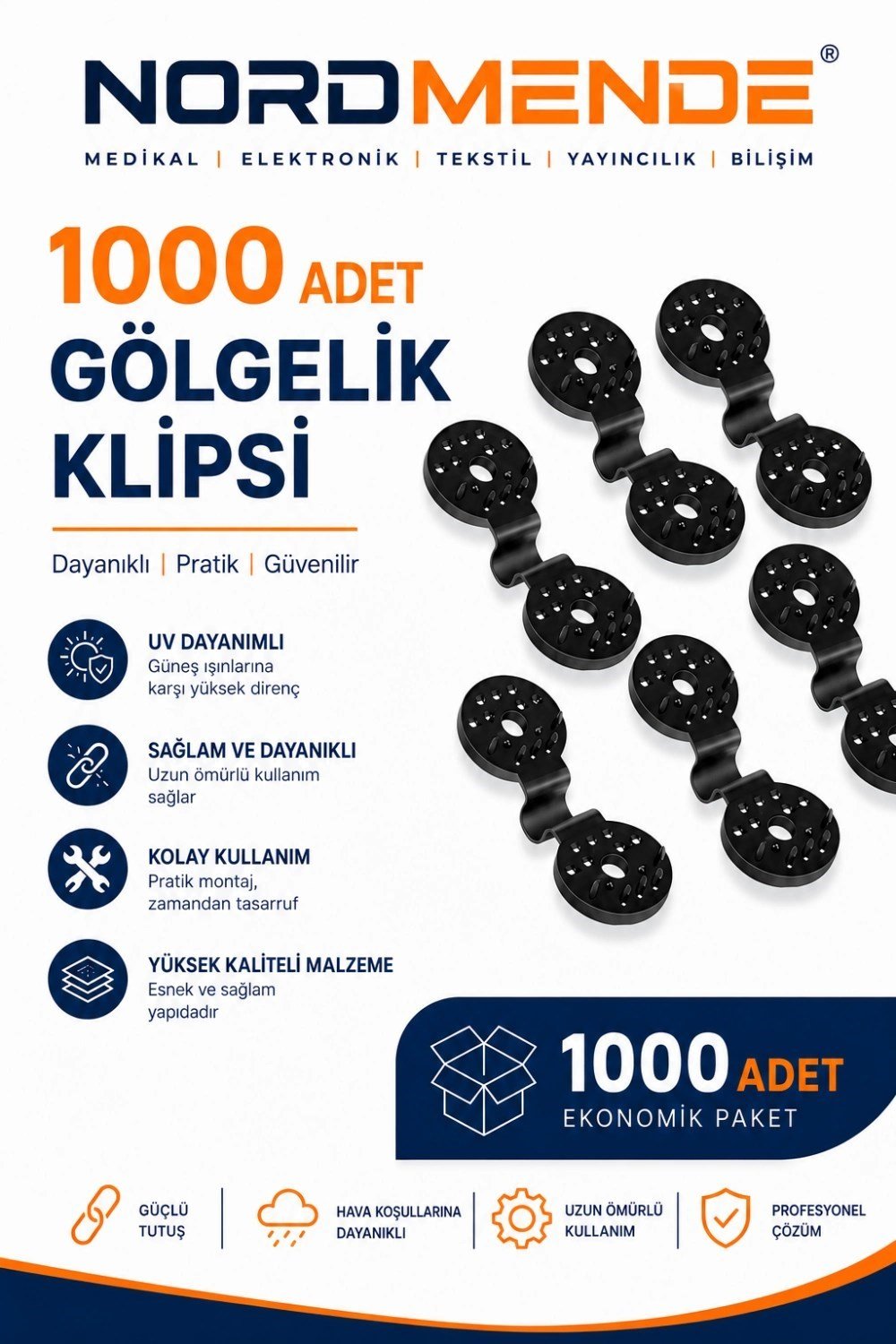 Mey İthalat® 1000 Adet Gölge Filesi Klipsi | Sera Filesi Sabitleme Klipsi | Güneşlik Örtü Klipsi | Yerli Üretim | UV Dayanımlı