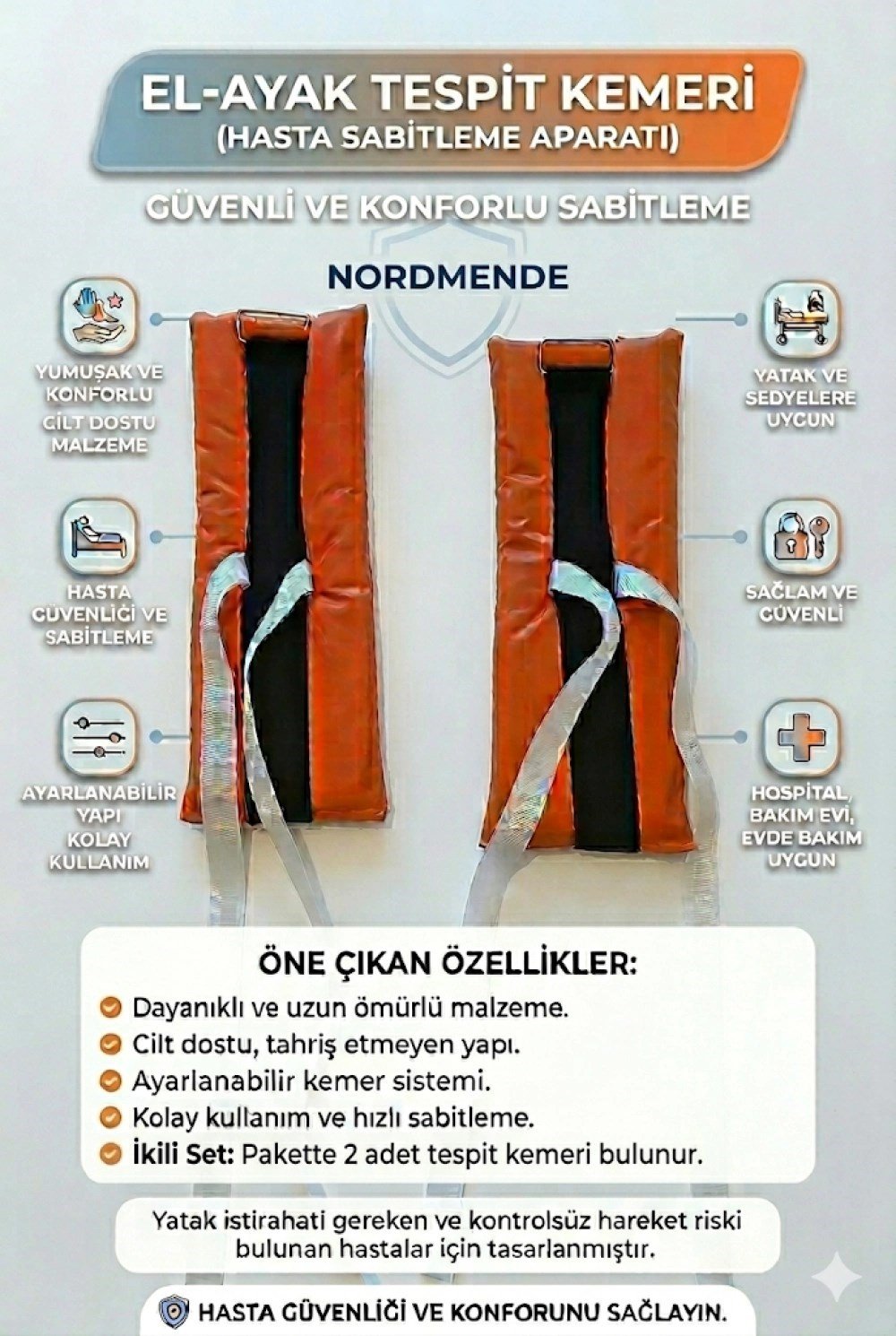 Mey İthalat® El Ayak Tespit Kemeri | Hasta Sabitleme Aparatı | NORDMENDE