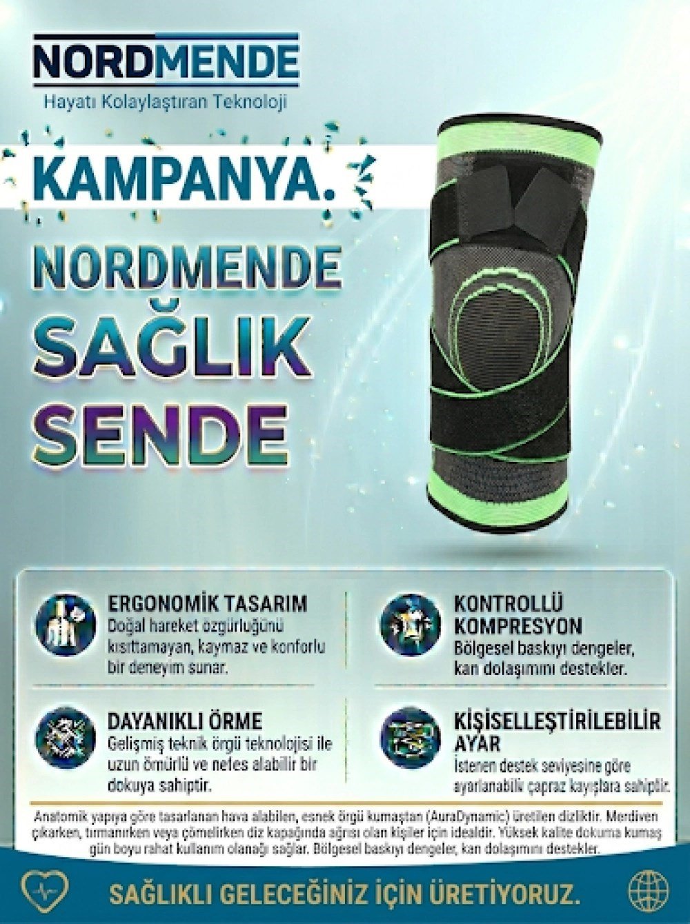 Mey İthalat® NORDMENDE Örgü Dizlik | Kontrollü Kompresyonlu Diz Destekleyici