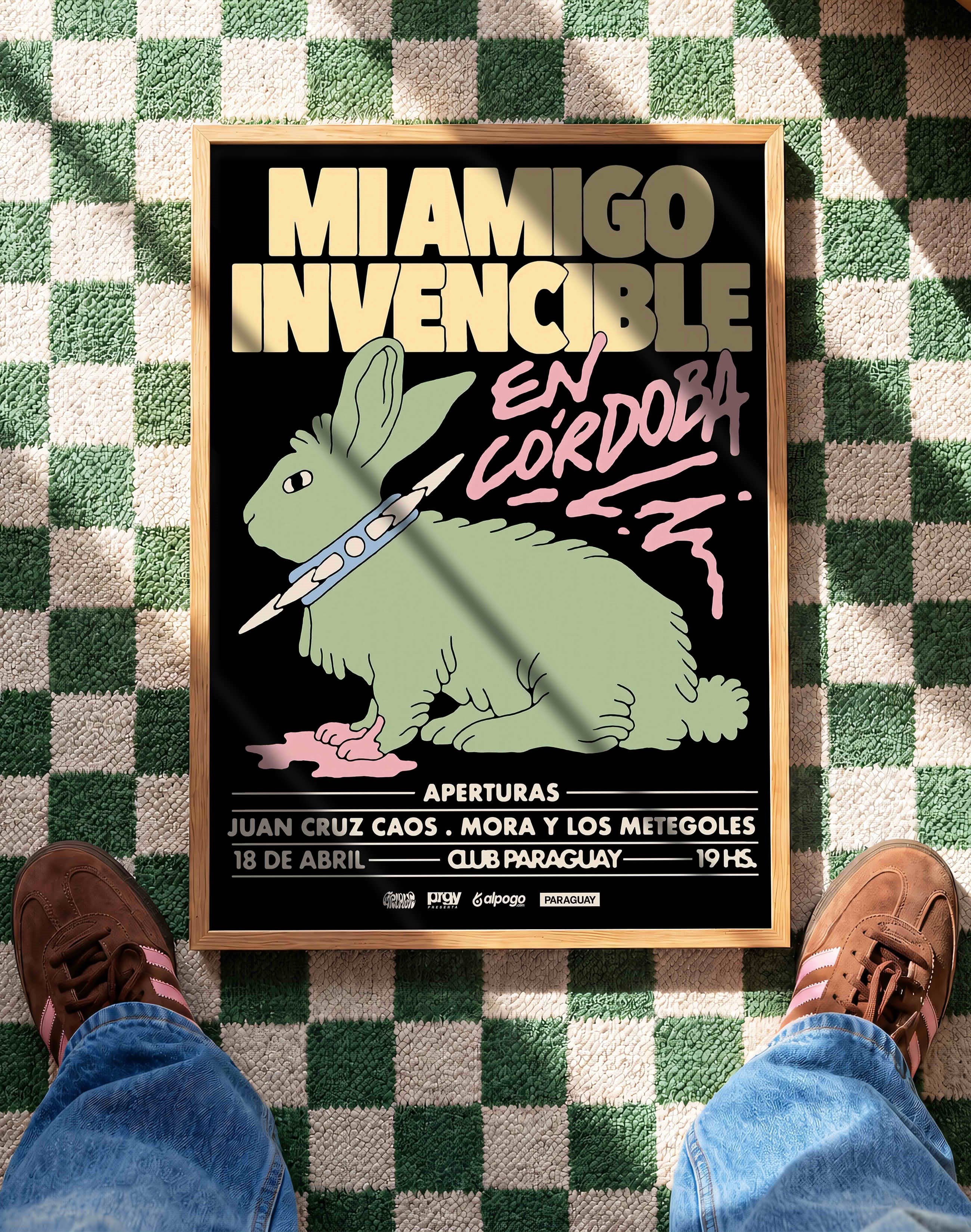 Mi Amigo Invencible Retro Duvar Tablosu - Yeşil Tavşan Figüratif Poster