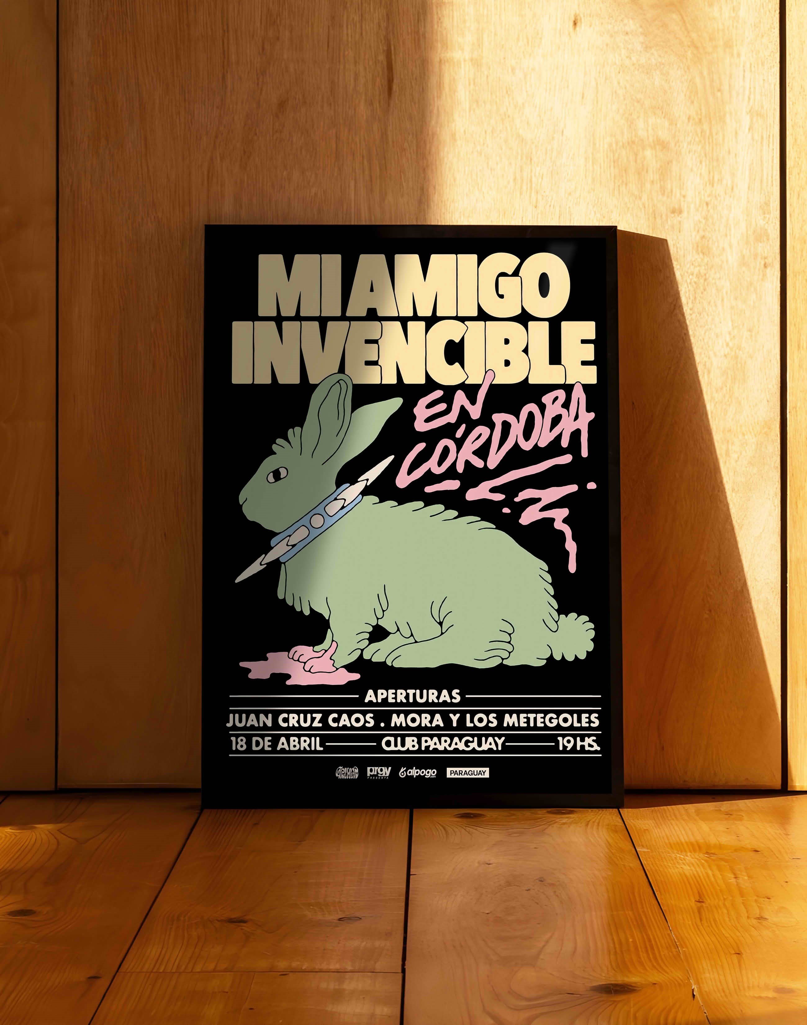 Mi Amigo Invencible Retro Duvar Tablosu - Yeşil Tavşan Figüratif Poster