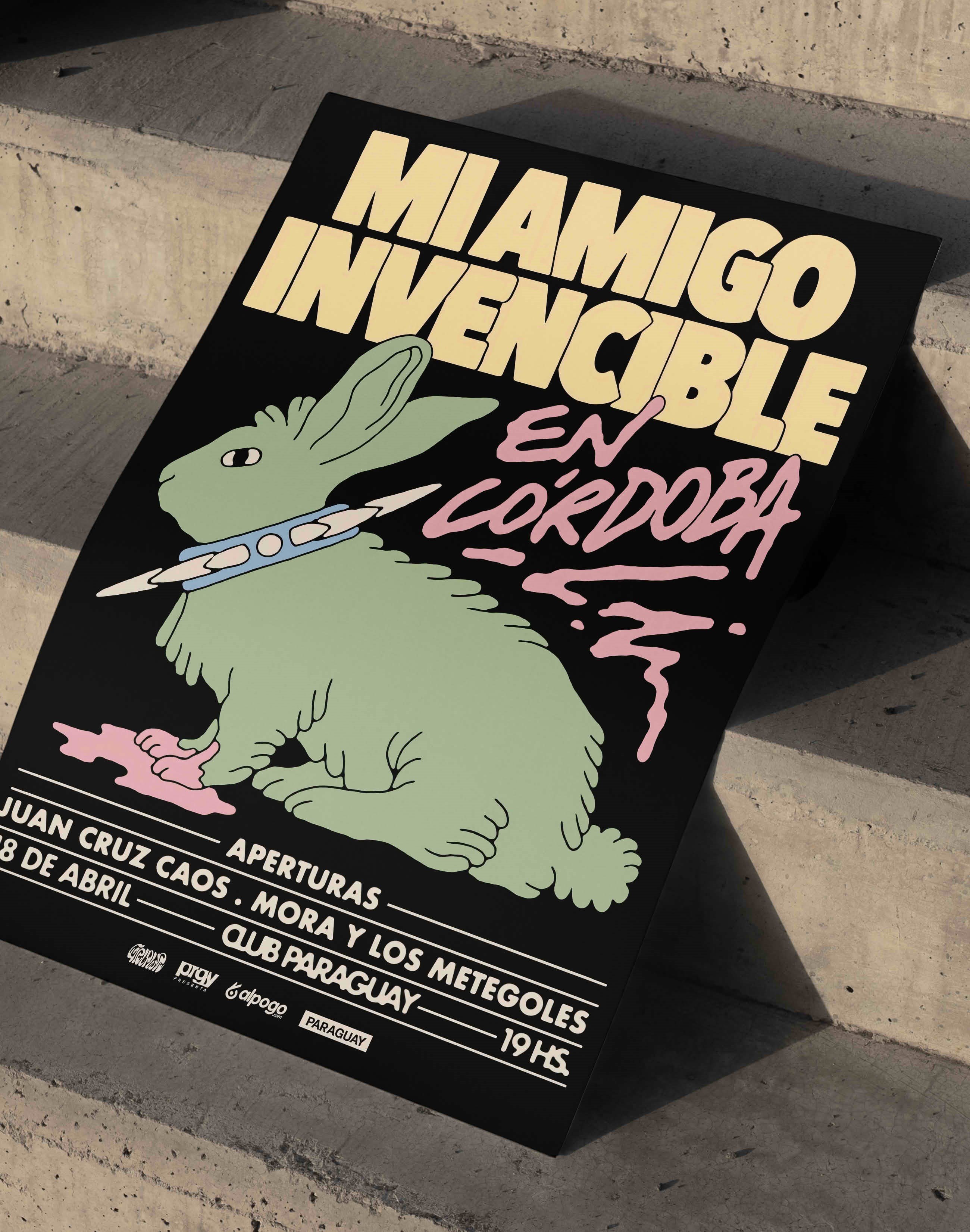 Mi Amigo Invencible Retro Duvar Tablosu - Yeşil Tavşan Figüratif Poster