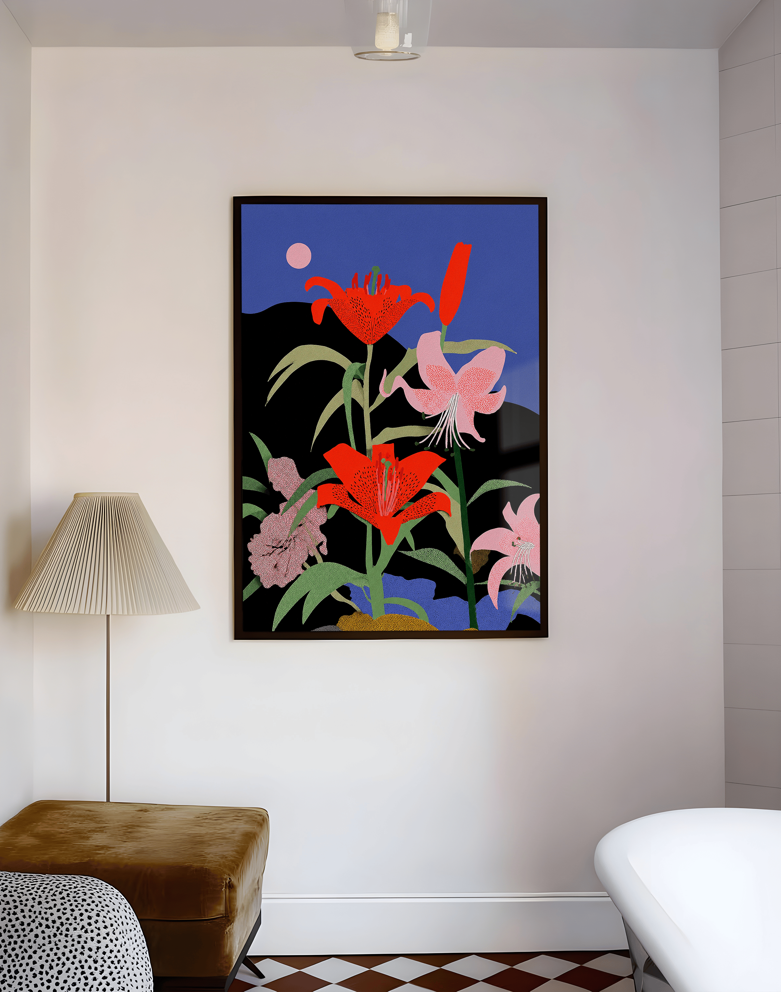 Midnight Lily Modern Duvar Tablosu – Mavi Siyah Çiçek Poster