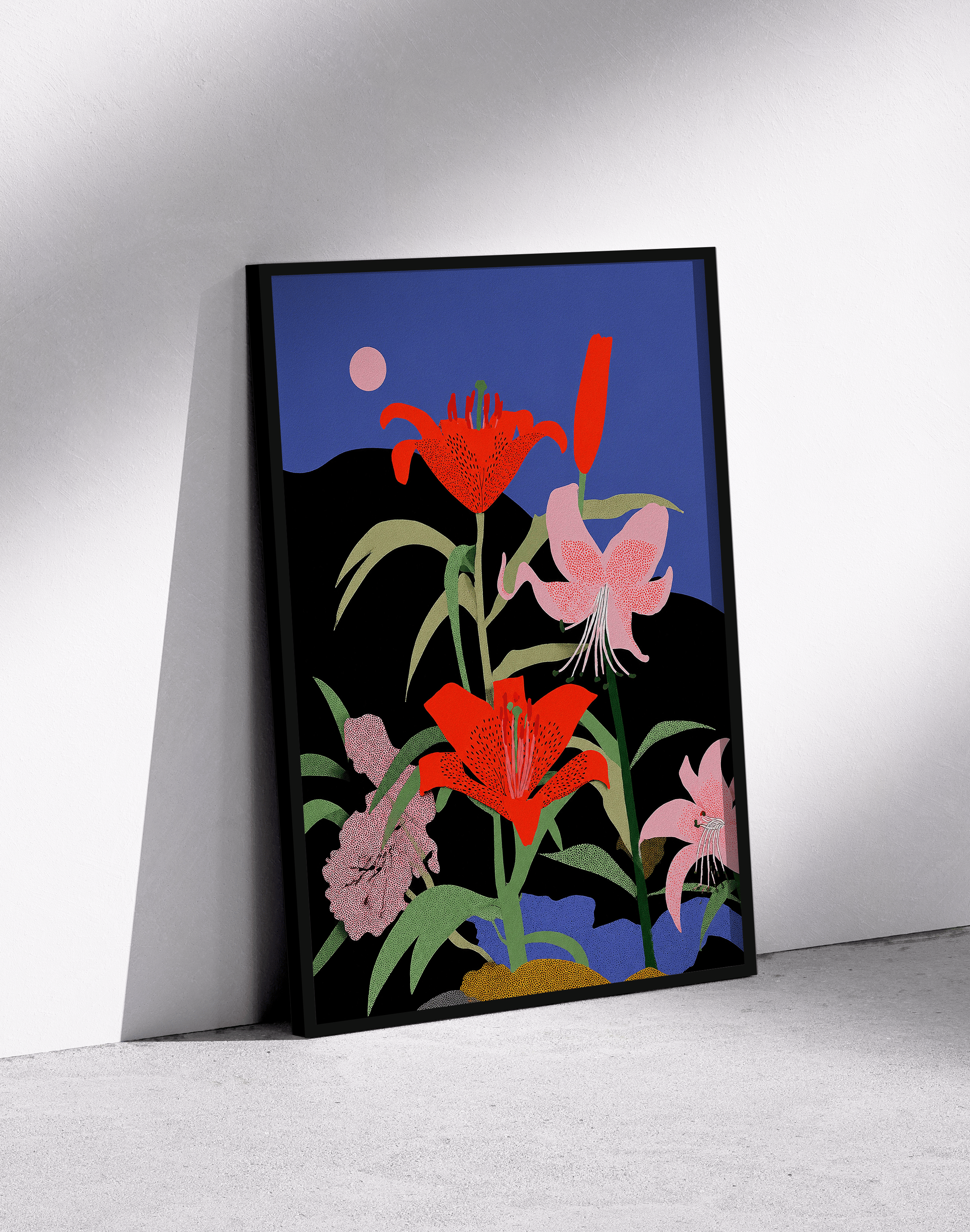 Midnight Lily Modern Duvar Tablosu – Mavi Siyah Çiçek Poster