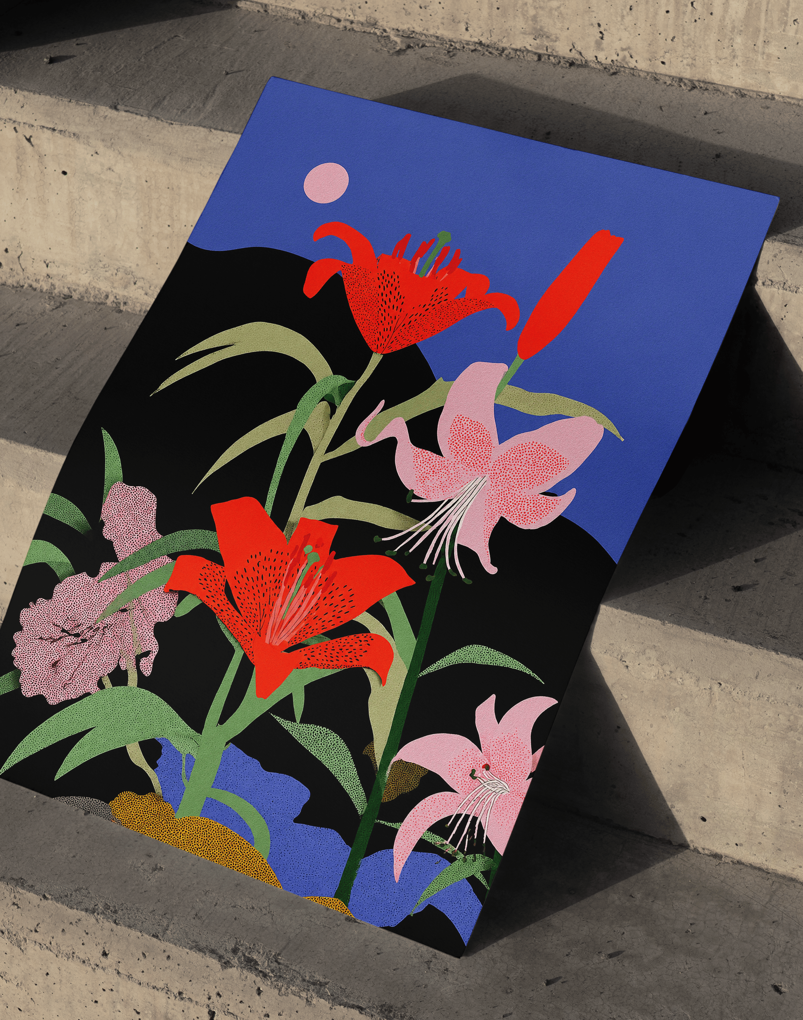 Midnight Lily Modern Duvar Tablosu – Mavi Siyah Çiçek Poster