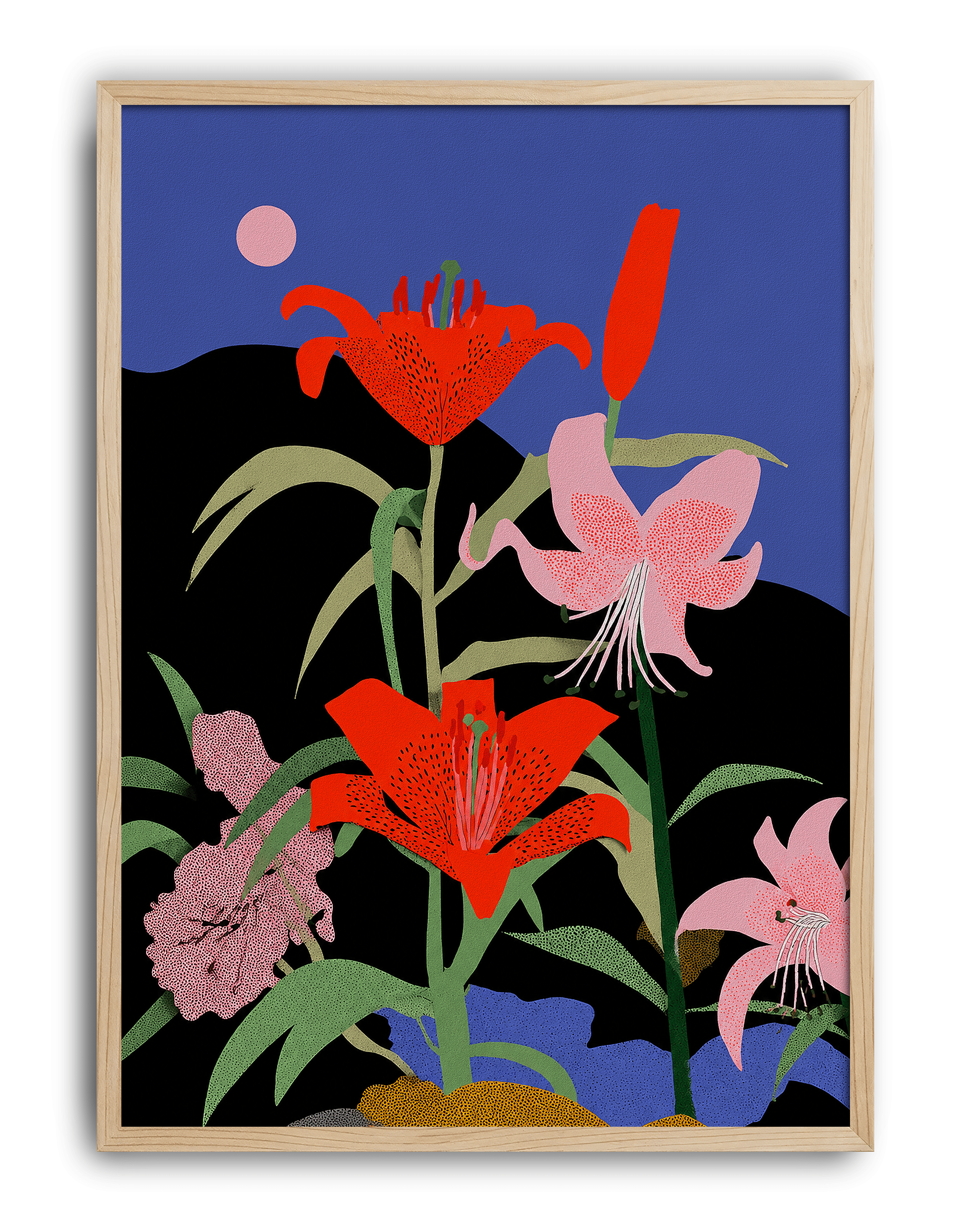 Midnight Lily Modern Duvar Tablosu – Mavi Siyah Çiçek Poster
