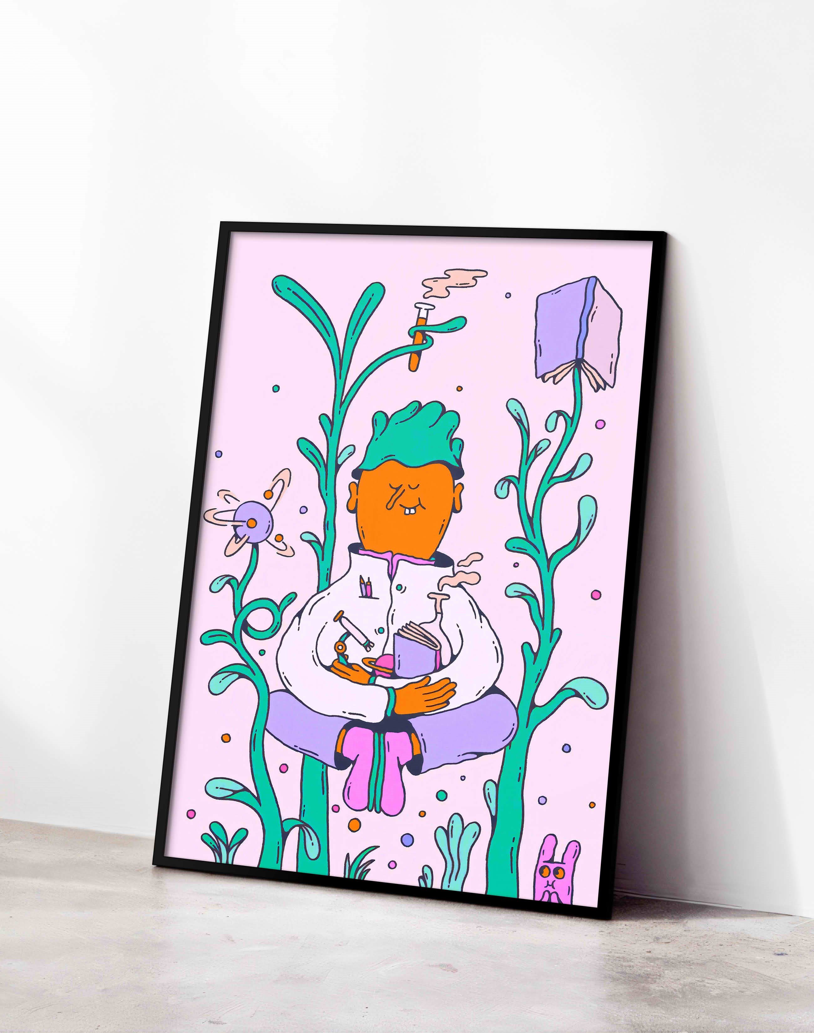 Mind Garden Modern Duvar Tablosu - Yeşil Pembe Bilim Figüratif Poster