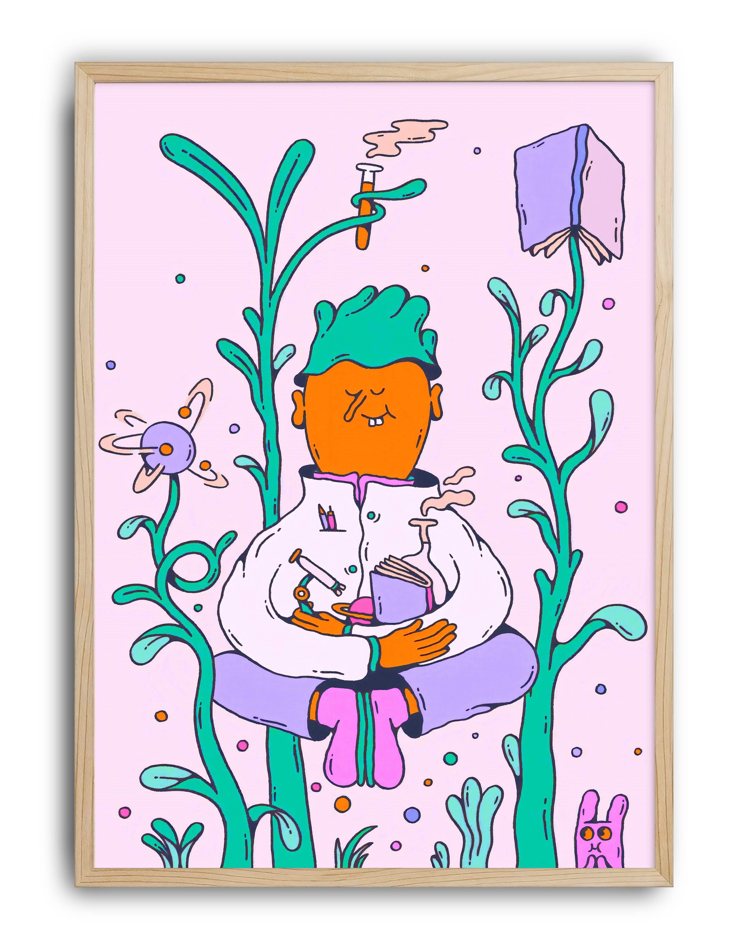 Mind Garden Modern Duvar Tablosu - Yeşil Pembe Bilim Figüratif Poster