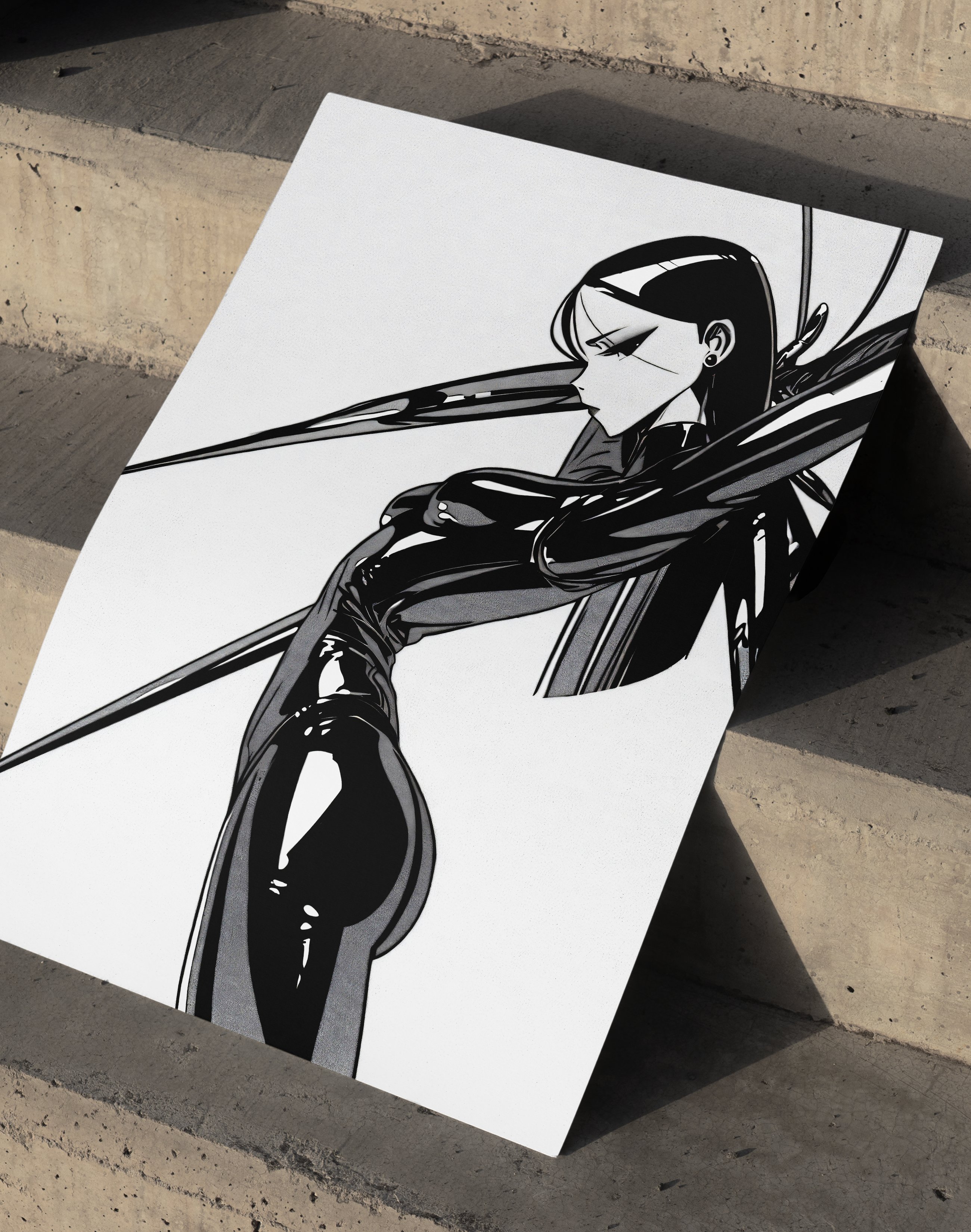 Mono Blade Modern Duvar Tablosu – Siyah Beyaz Futuristik Figür Poster
