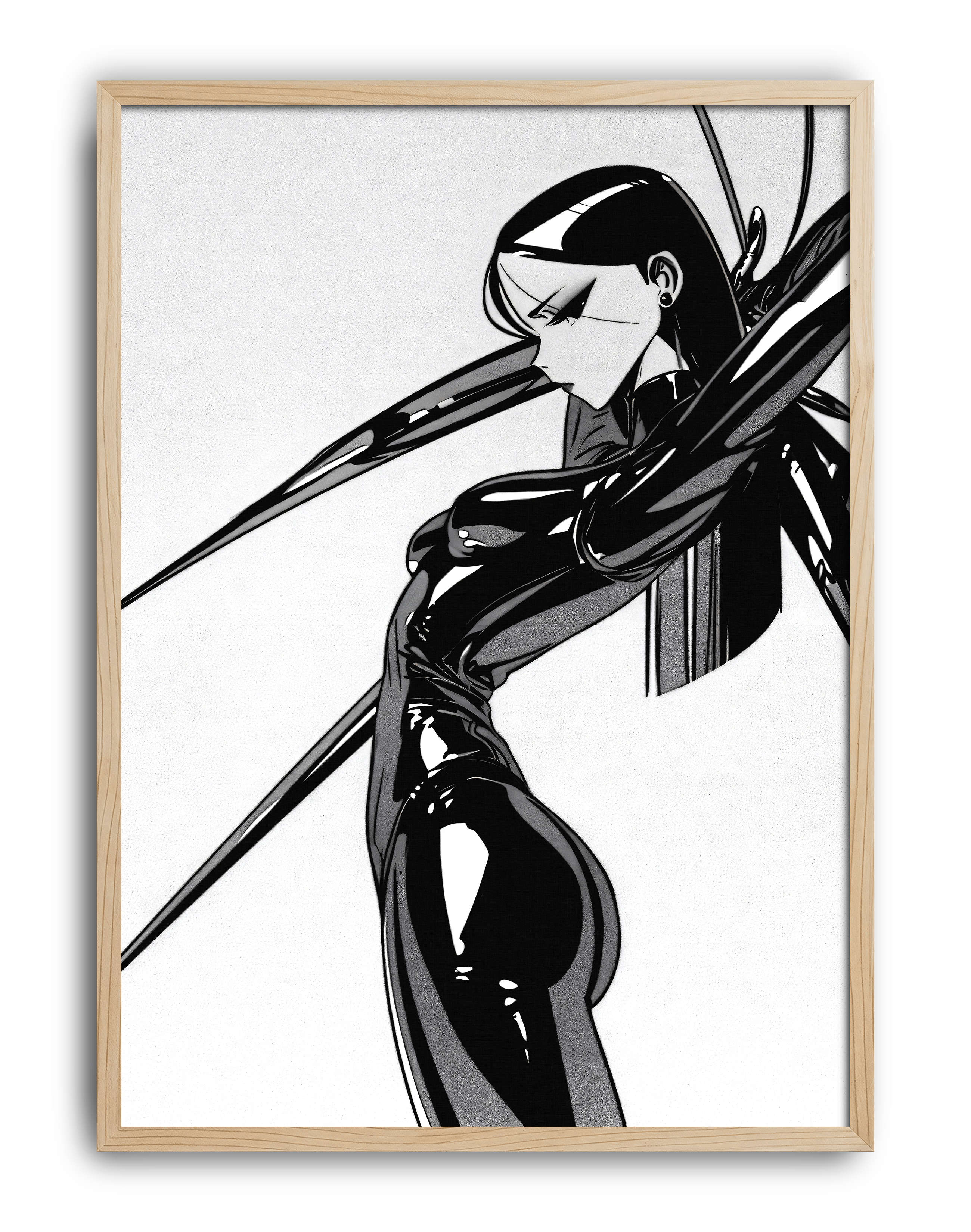 Mono Blade Modern Duvar Tablosu – Siyah Beyaz Futuristik Figür Poster