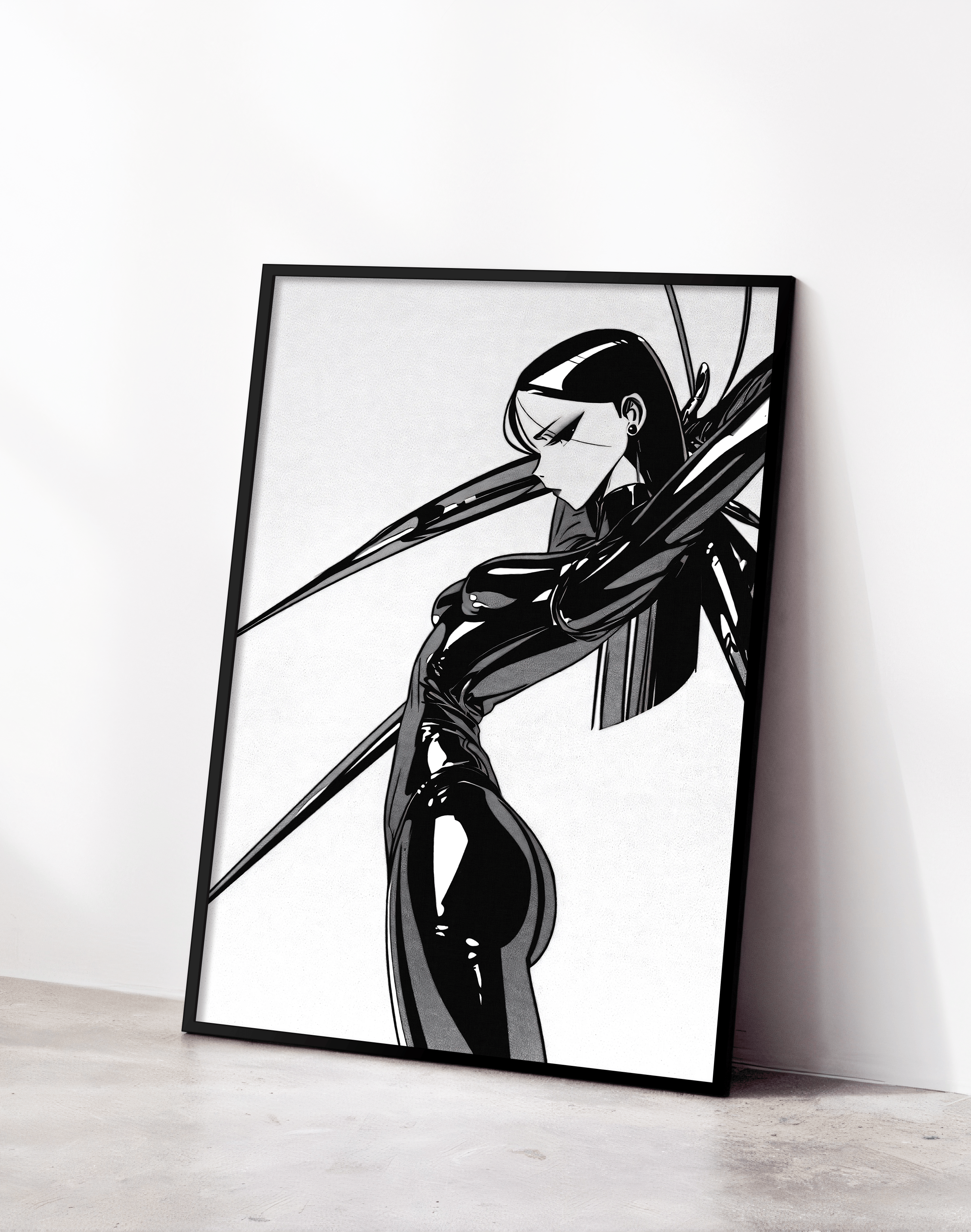 Mono Blade Modern Duvar Tablosu – Siyah Beyaz Futuristik Figür Poster