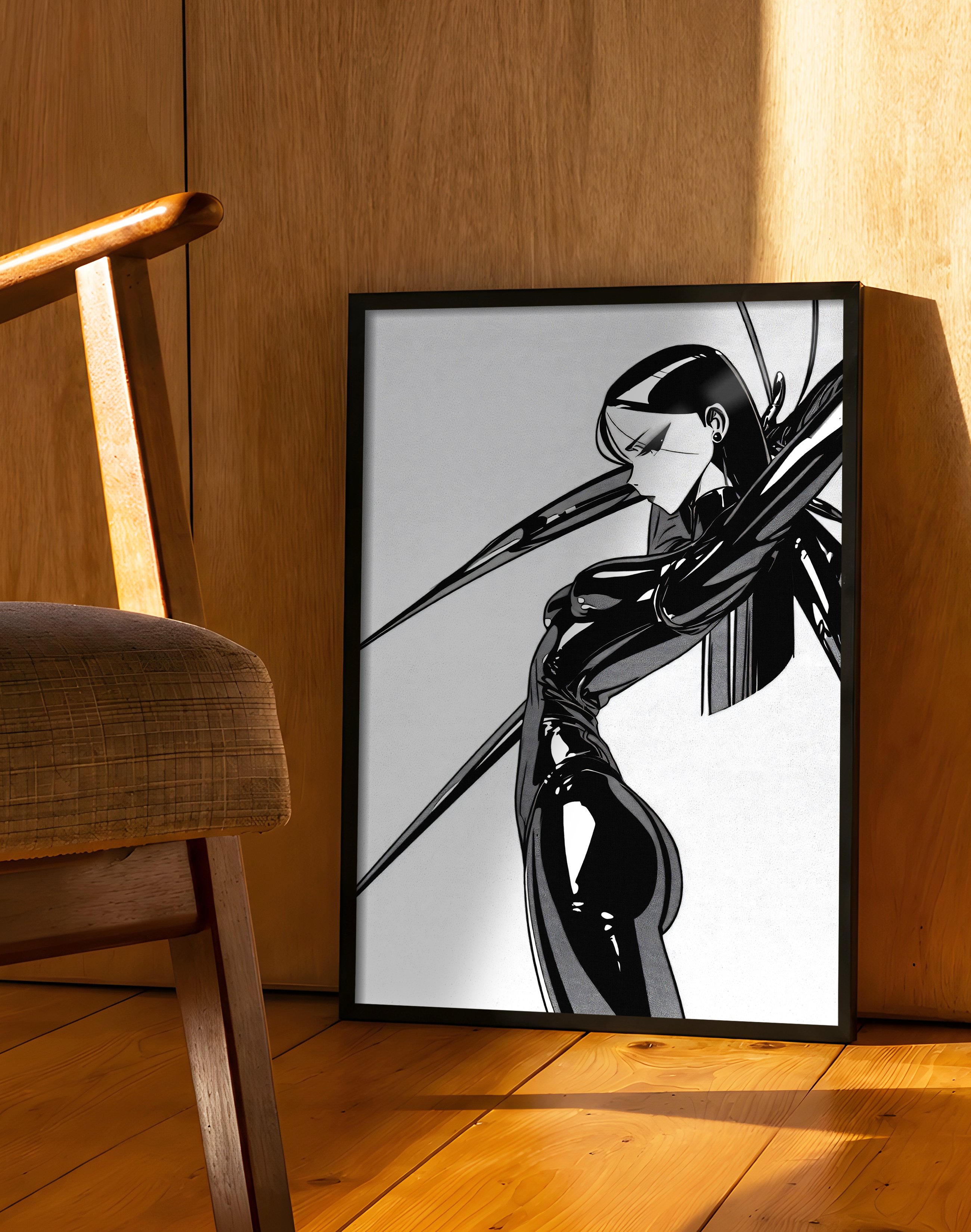 Mono Blade Modern Duvar Tablosu – Siyah Beyaz Futuristik Figür Poster
