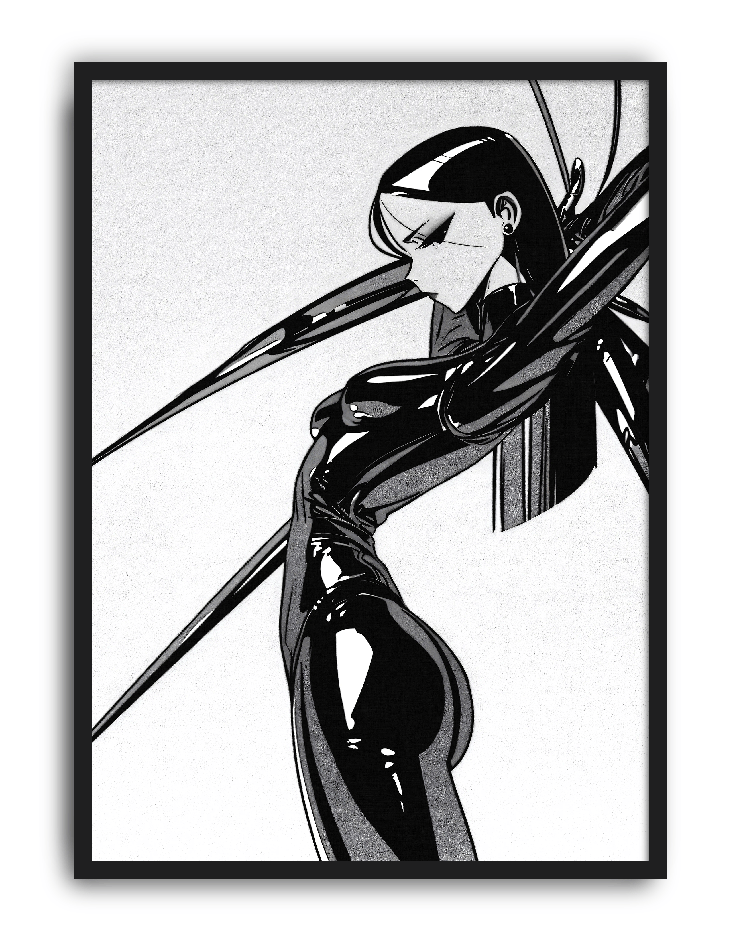 Mono Blade Modern Duvar Tablosu – Siyah Beyaz Futuristik Figür Poster