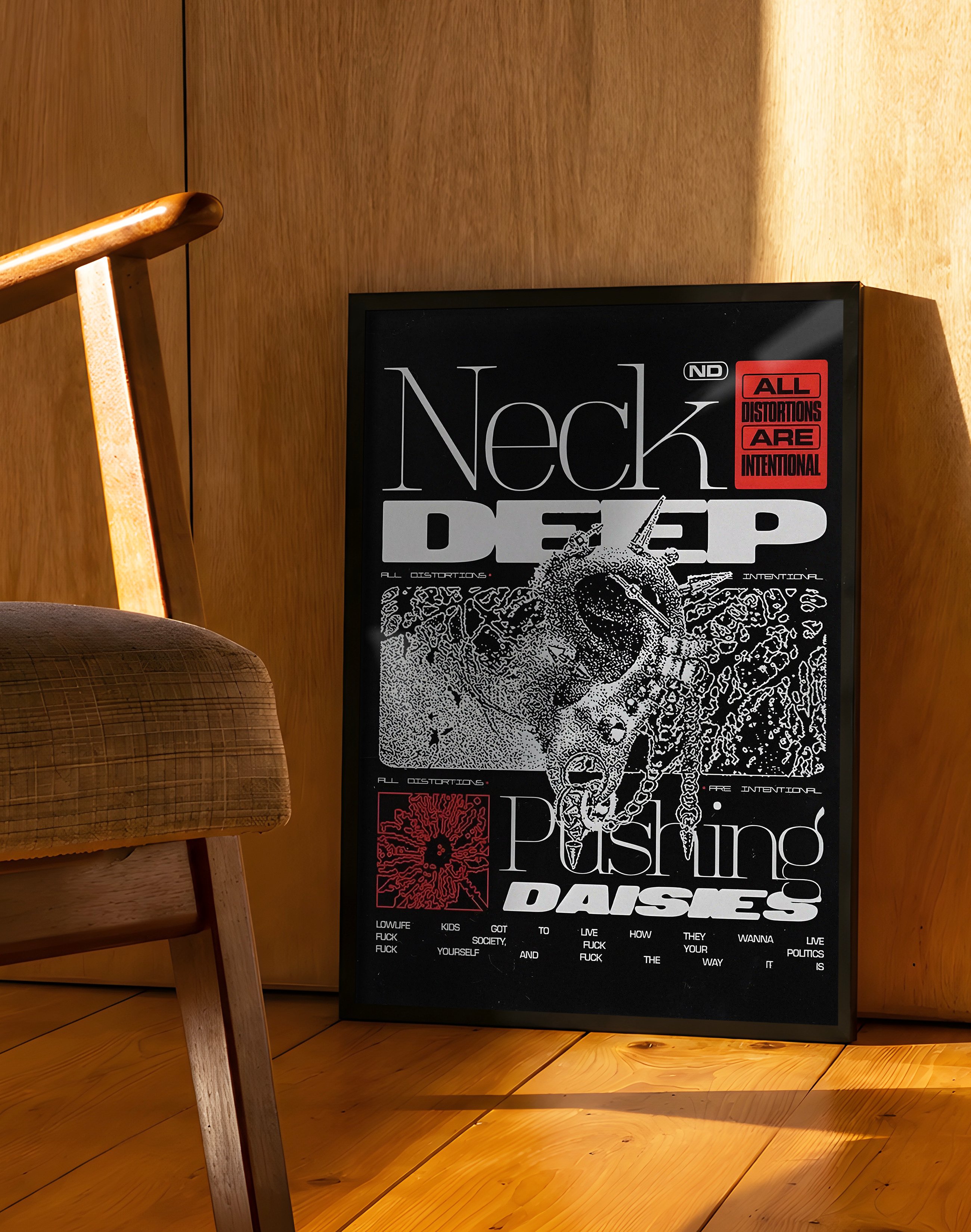 Neck Deep Pushing Daisies Duvar Tablosu – Siyah Beyaz Grunge Poster
