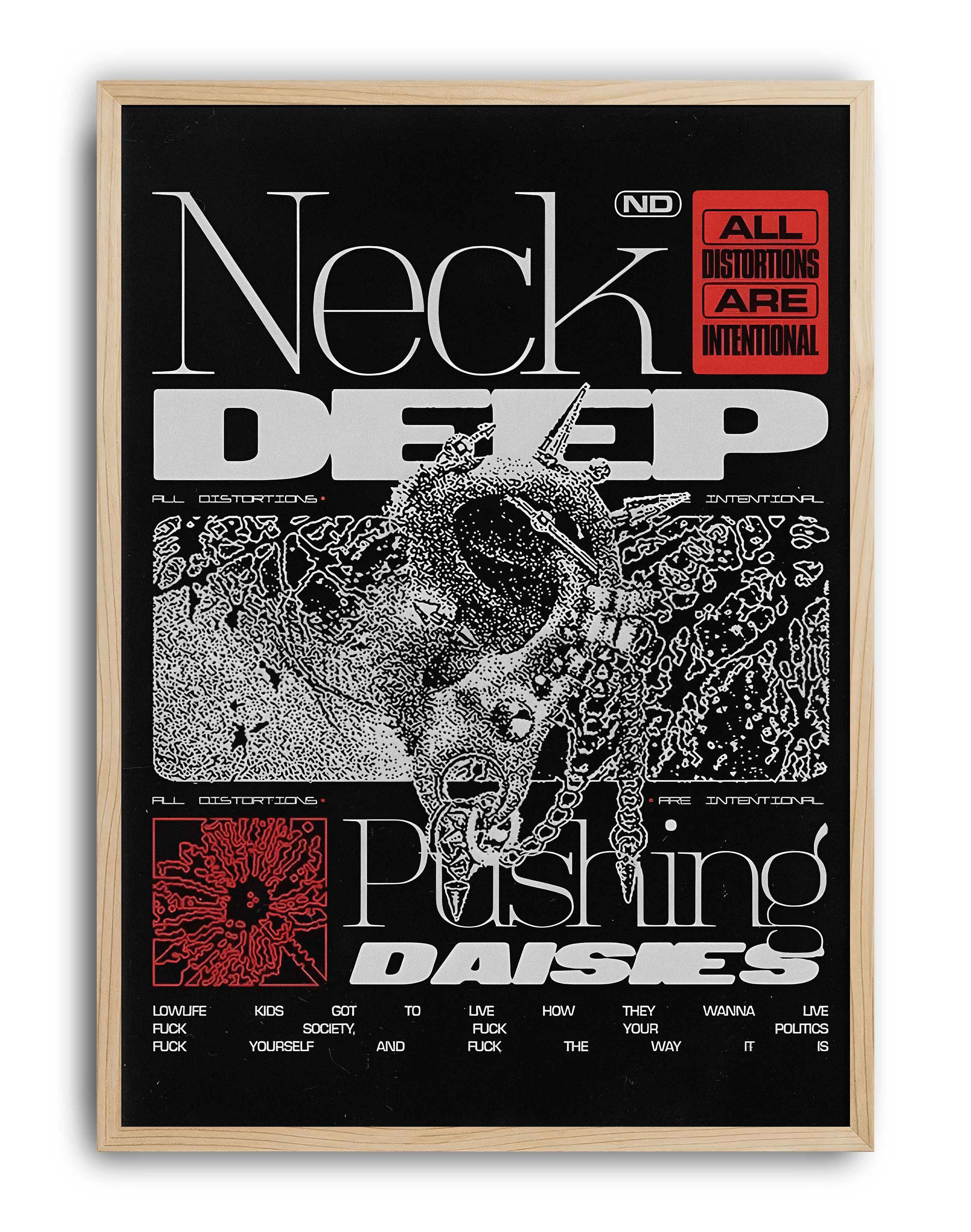 Neck Deep Pushing Daisies Duvar Tablosu – Siyah Beyaz Grunge Poster