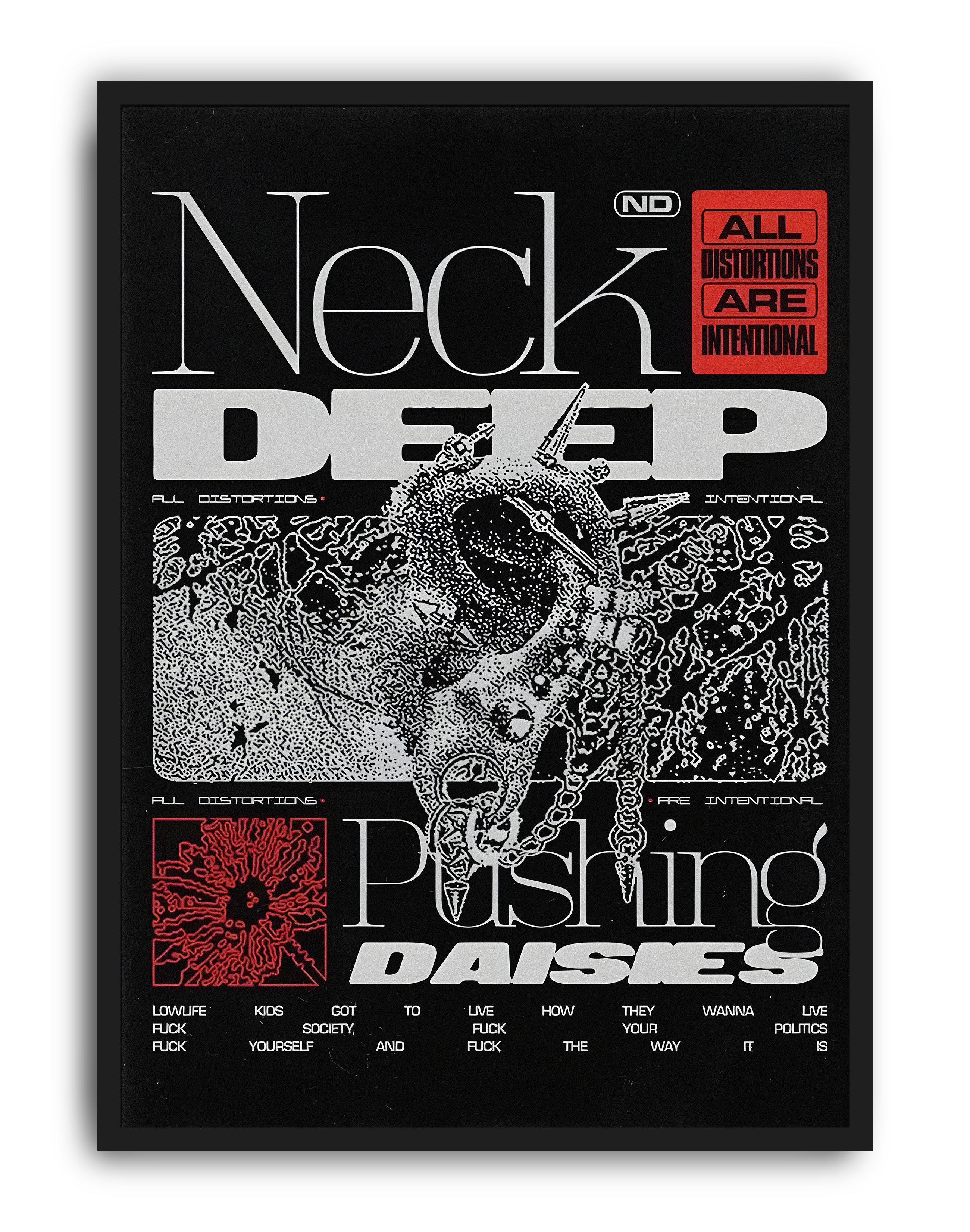 Neck Deep Pushing Daisies Duvar Tablosu – Siyah Beyaz Grunge Poster