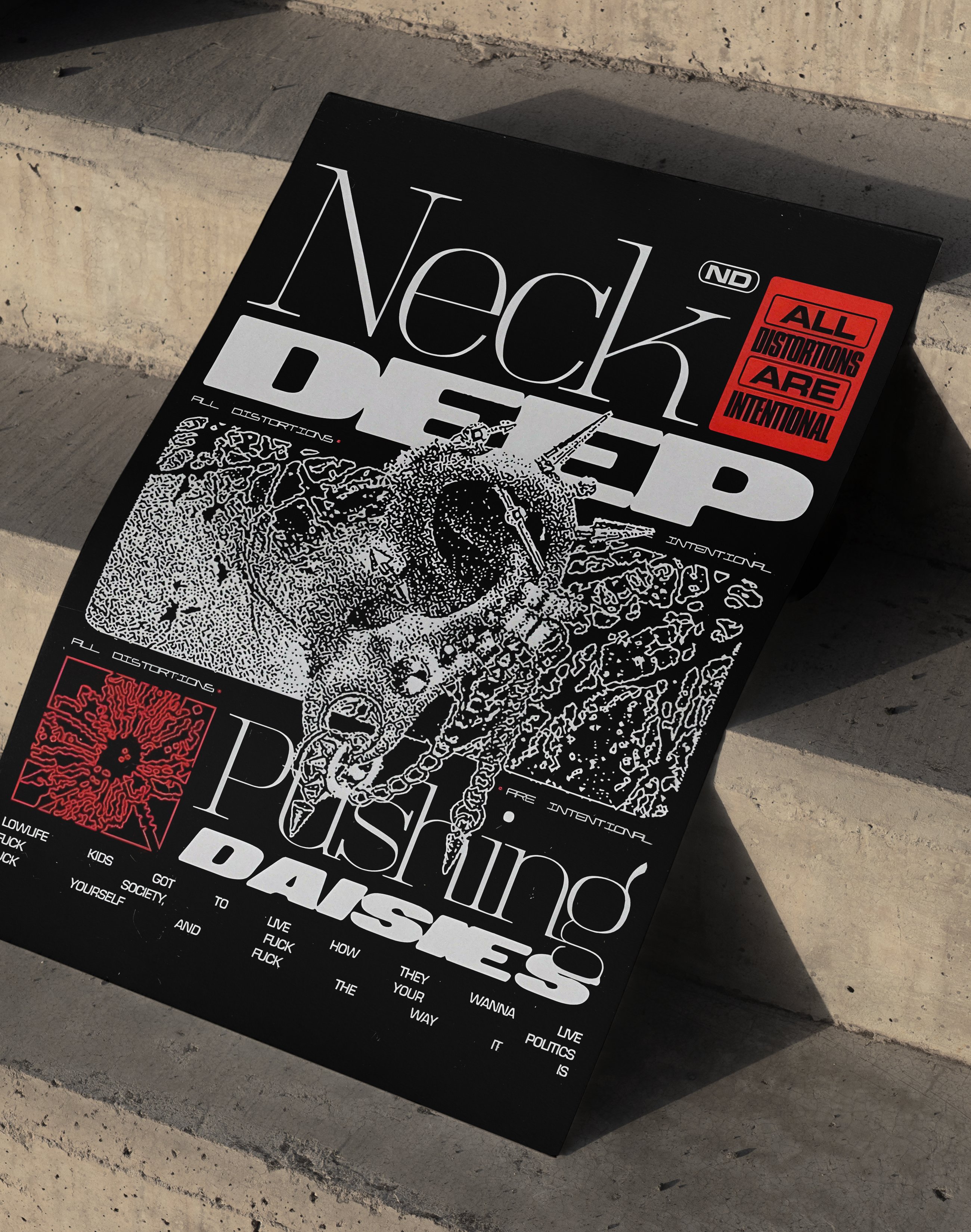 Neck Deep Pushing Daisies Duvar Tablosu – Siyah Beyaz Grunge Poster