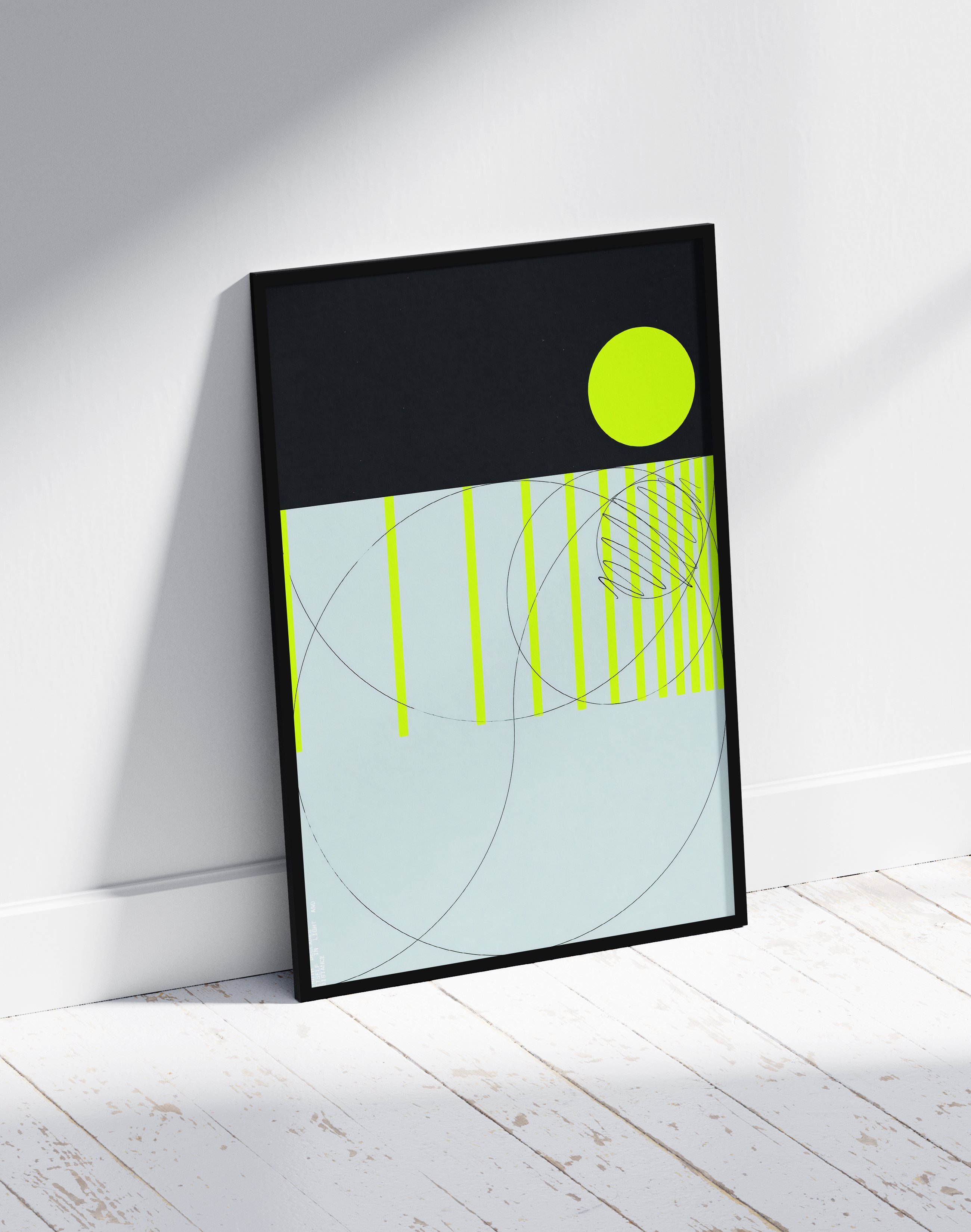 Neon Balance Modern Duvar Tablosu – Siyah Açık Mavi Minimal Geometrik Poster
